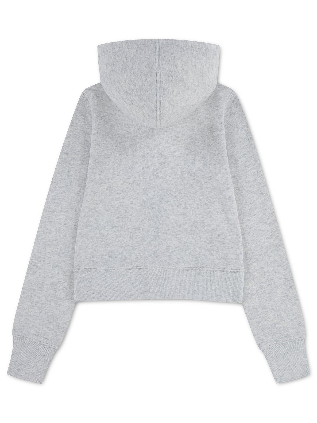 Image 2 of 3 of Abercrombie & Fitch Girls' Logo Full Zip Hoodie with Thumbhole Cuffs - Grey
