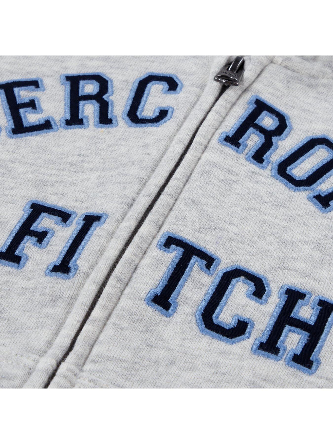 Image 3 of 3 of Abercrombie & Fitch Girls' Logo Full Zip Hoodie with Thumbhole Cuffs - Grey