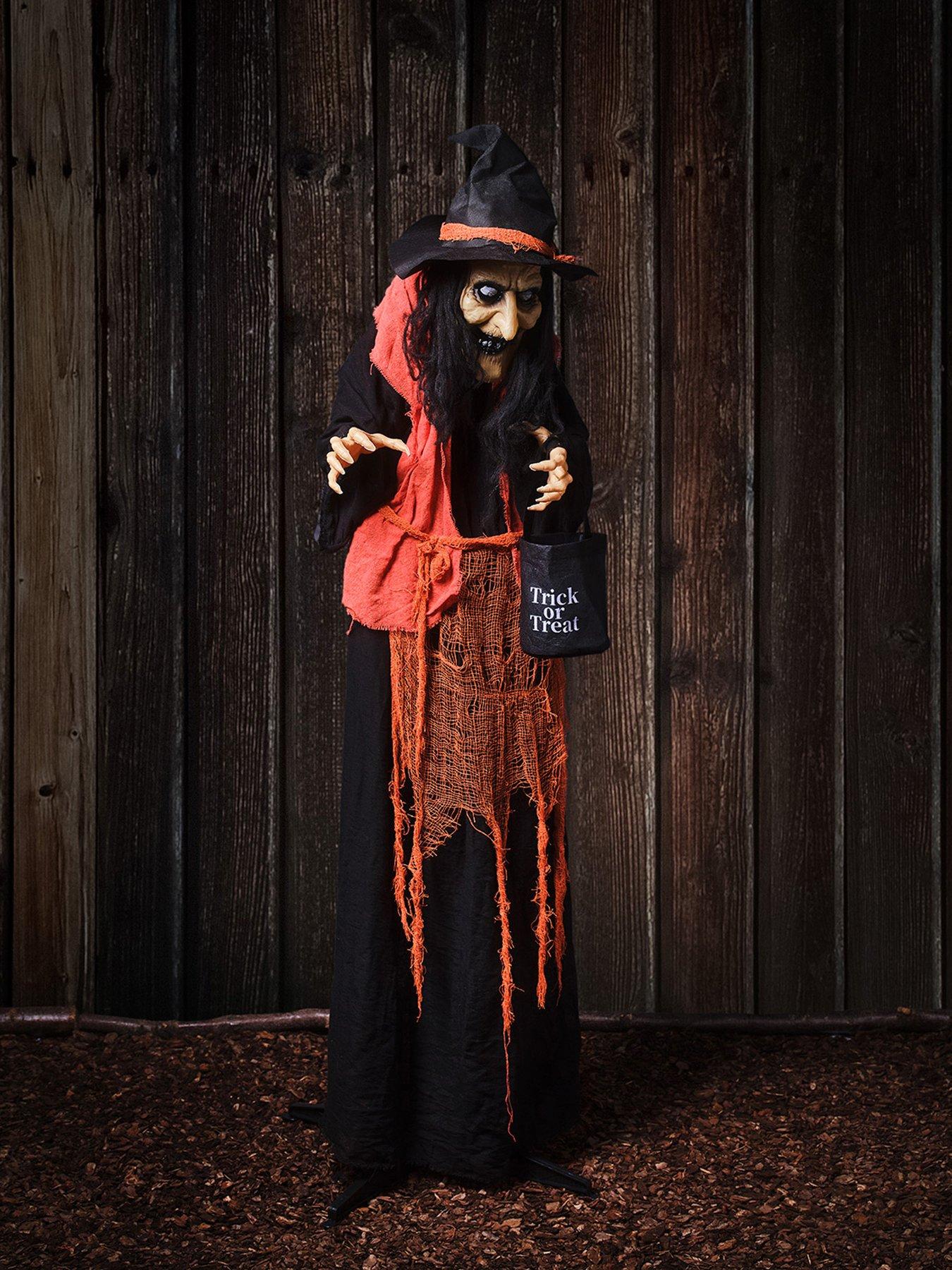 Lights4Fun 1.6m Animated Witch With Candy Bag Halloween Decoration