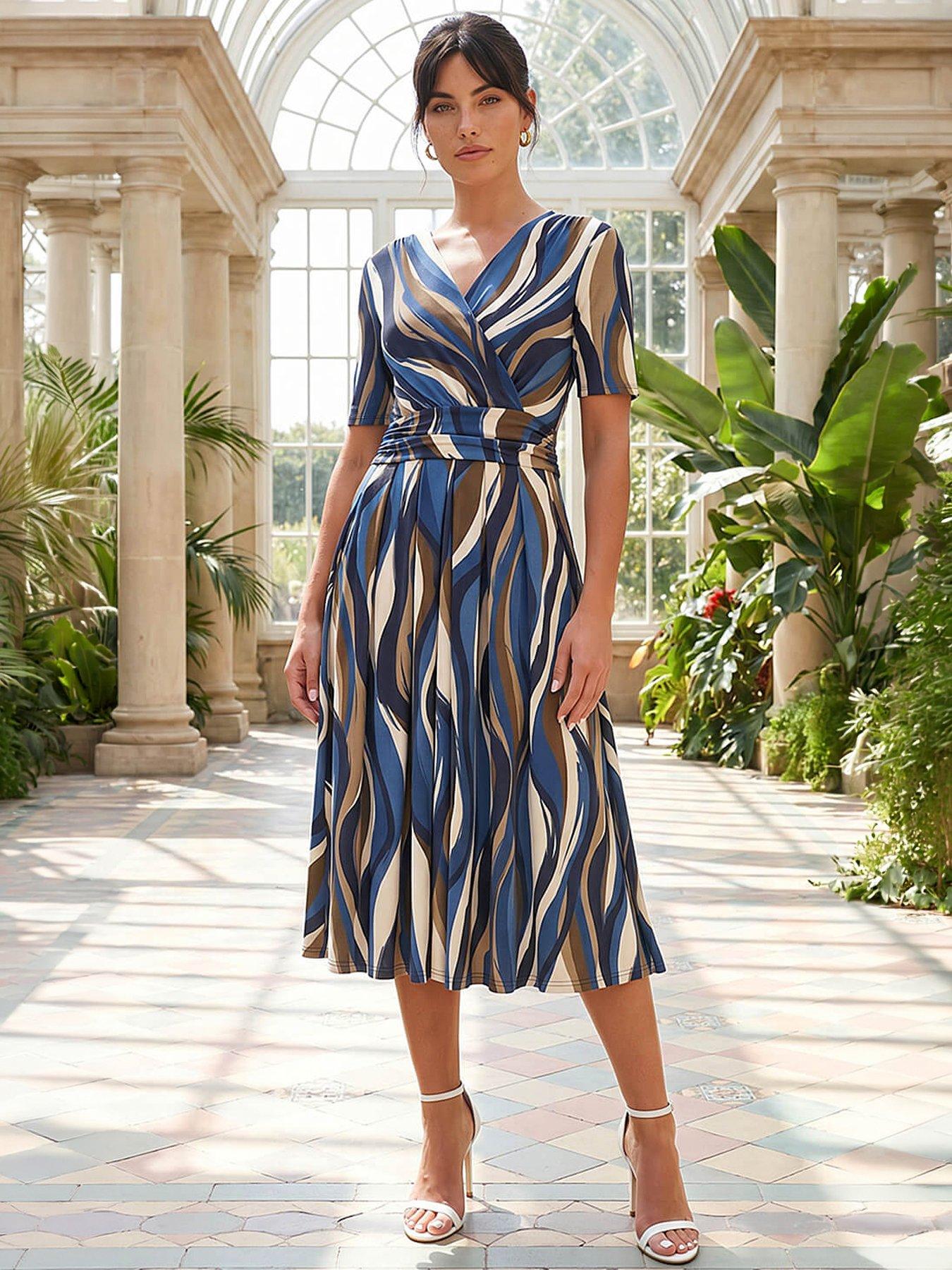 Image 1 of 4 of Roman Abstract Print Wrap Midi Dress