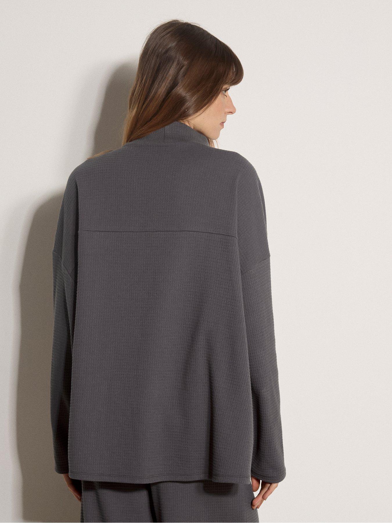 Image 2 of 5 of Apricot Womens Waffle Panel Mock Neck Swing Blouse - Grey