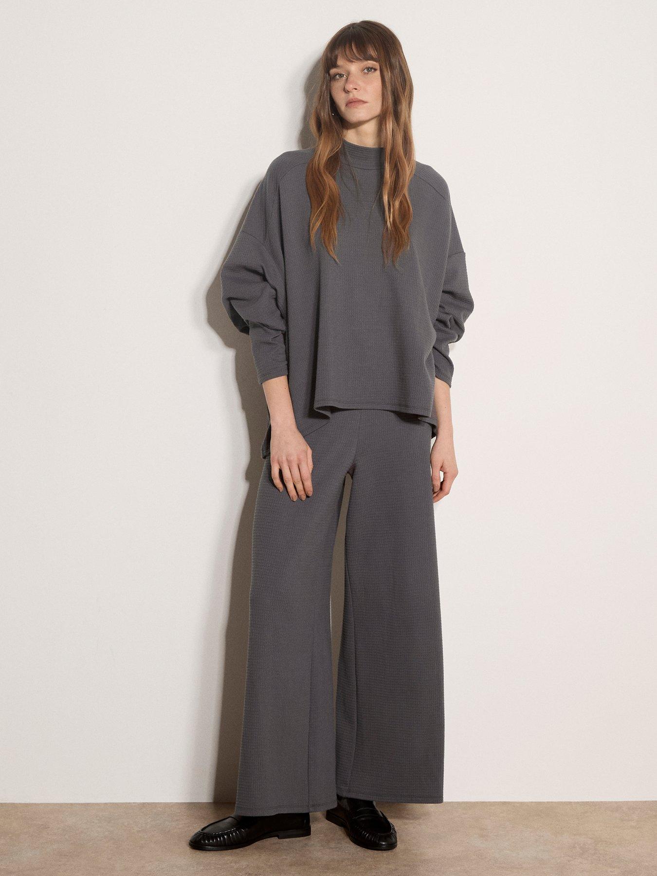 Image 3 of 5 of Apricot Womens Waffle Panel Mock Neck Swing Blouse - Grey
