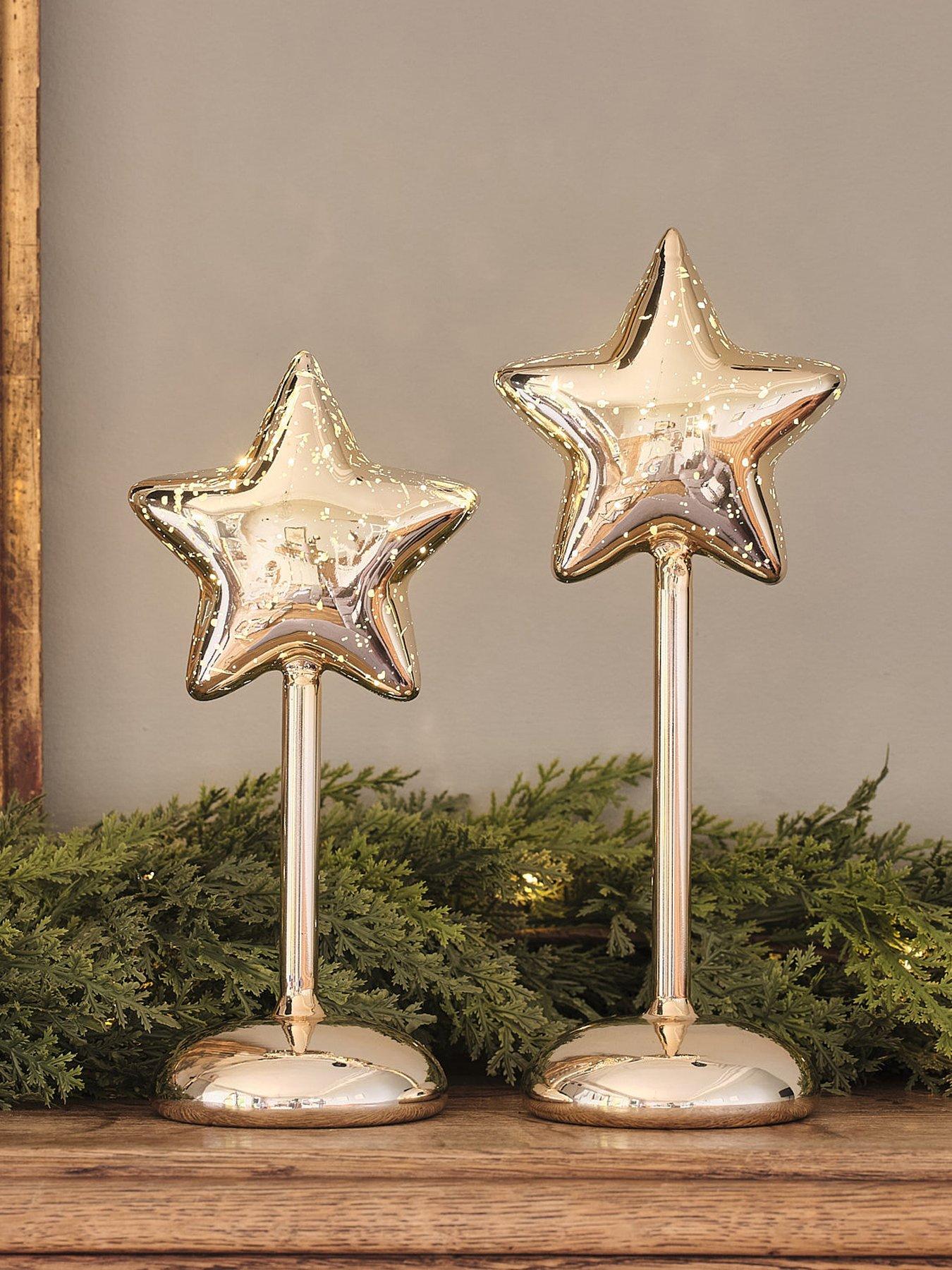 Lights4Fun Set Of 2 Glass Star Table Decorations in Gold