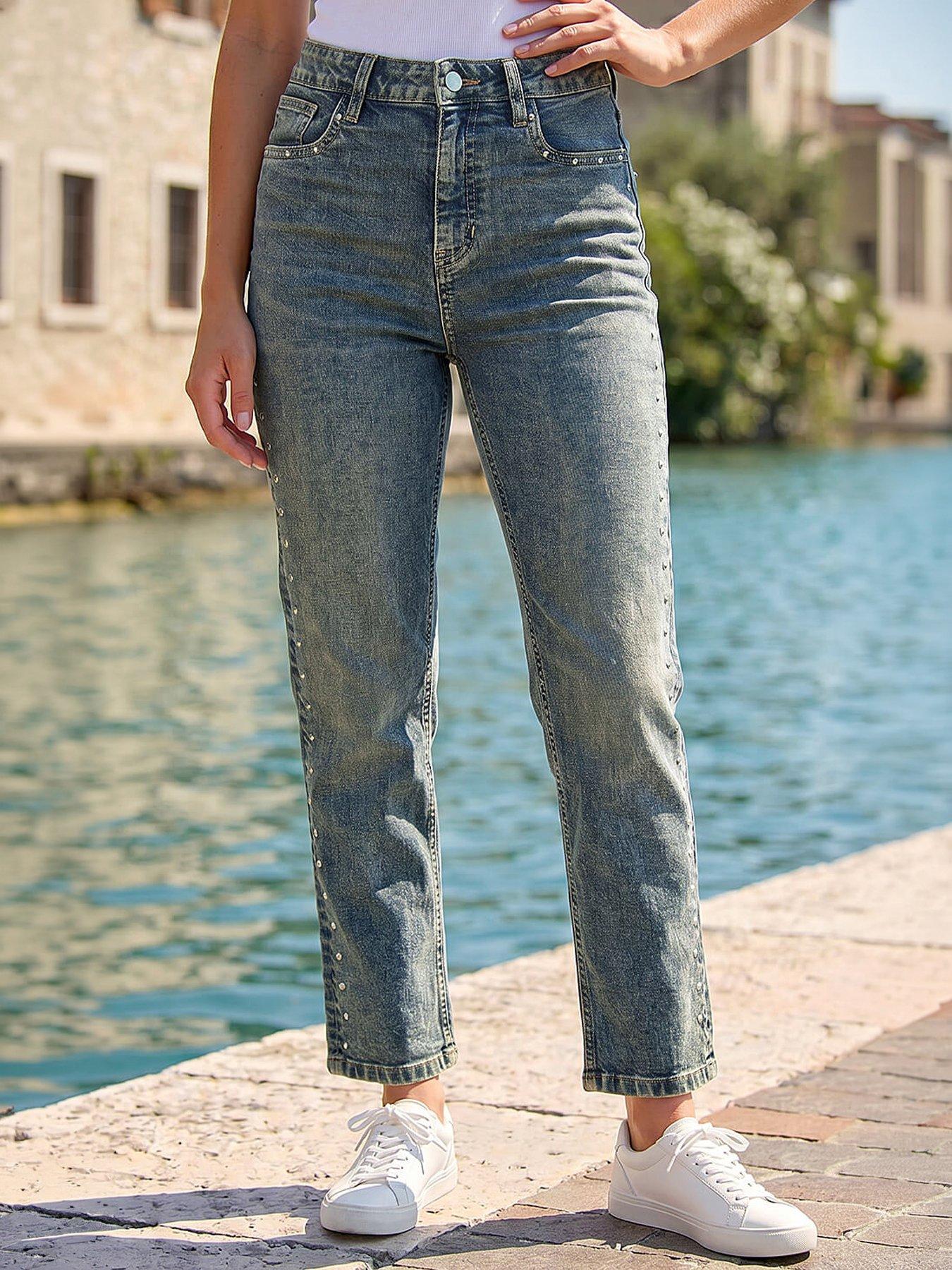 Image 1 of 4 of Roman Dusk Studded Straight Leg Jeans