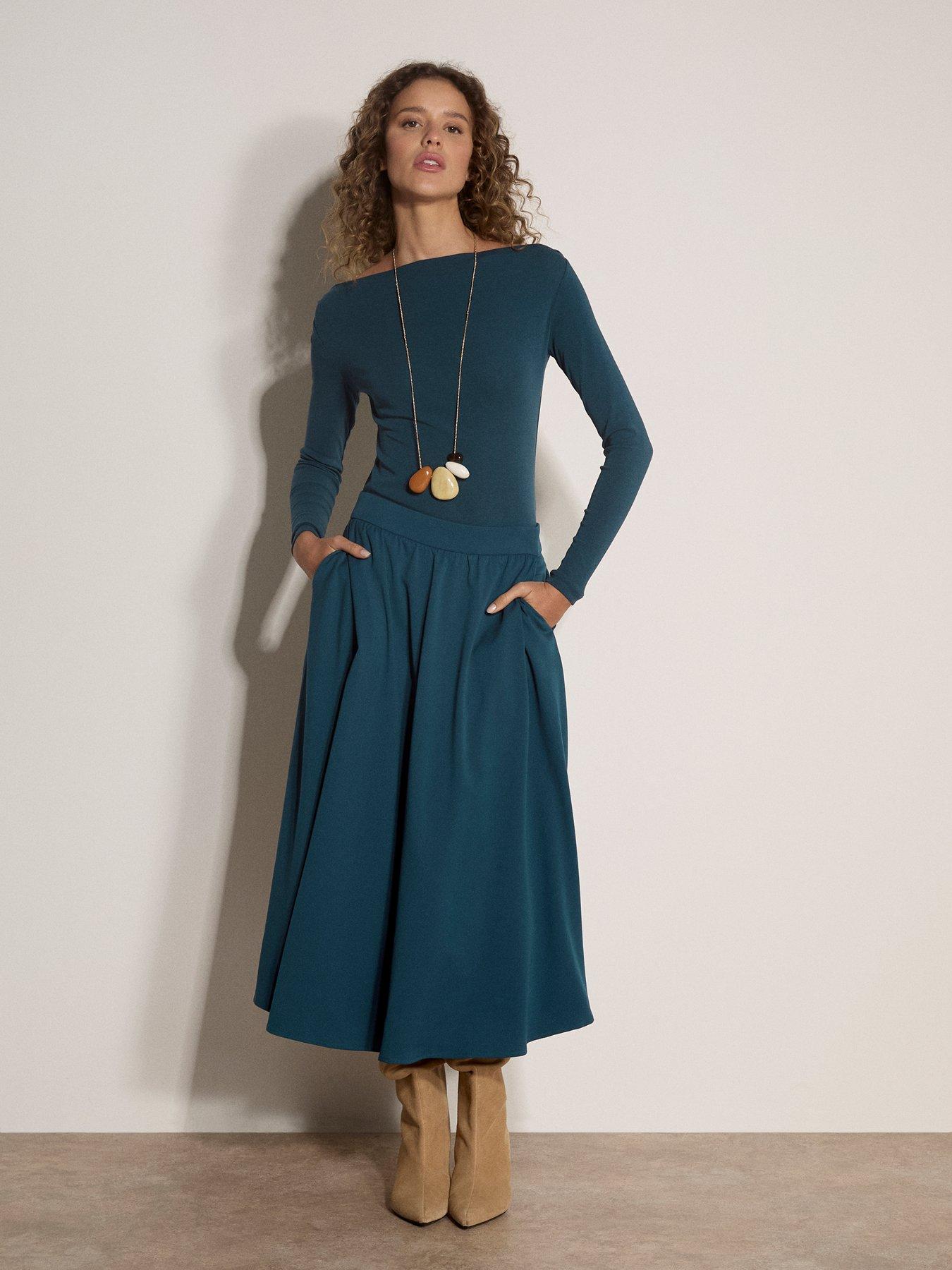 Image 3 of 4 of Apricot Womens Elasticated Waist Floaty Midi Skirt - Green