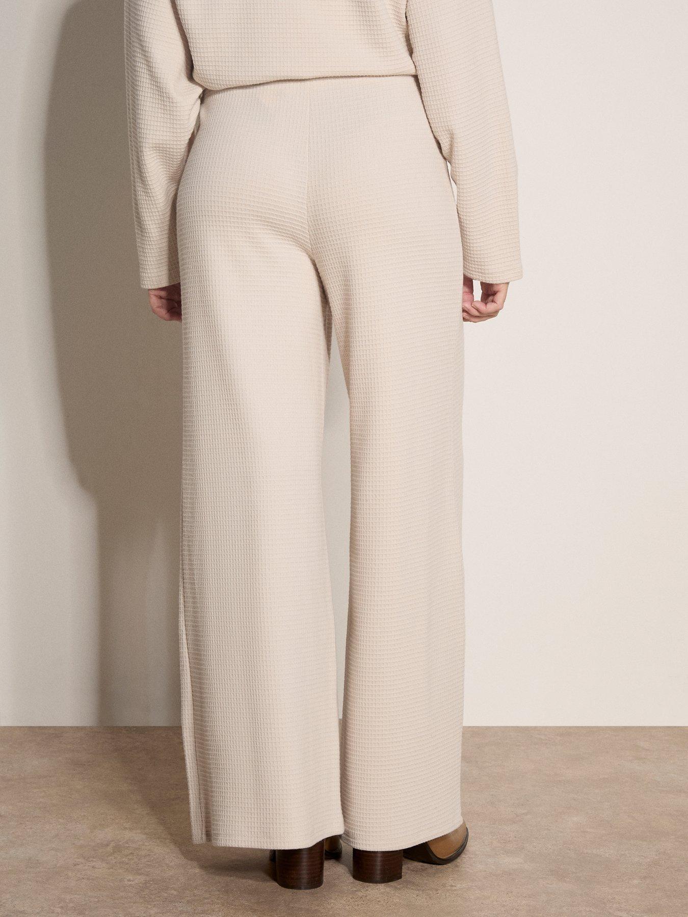 Image 2 of 5 of Apricot Waffle Textured Clean Waist Wide Leg Joggers - Cream