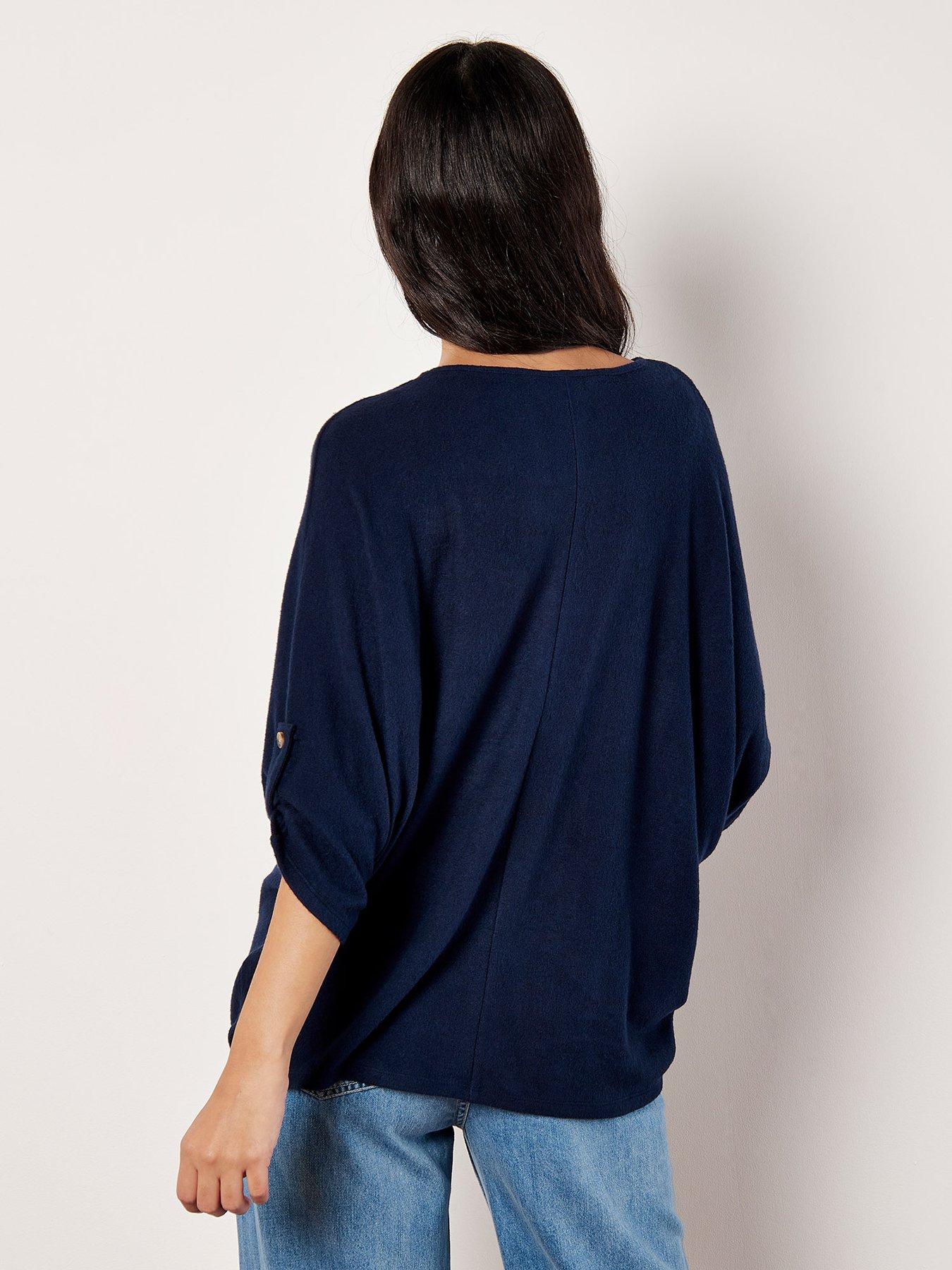 Image 2 of 4 of Apricot Womens Batwing Soft Touch V-Neck Blouse - Navy