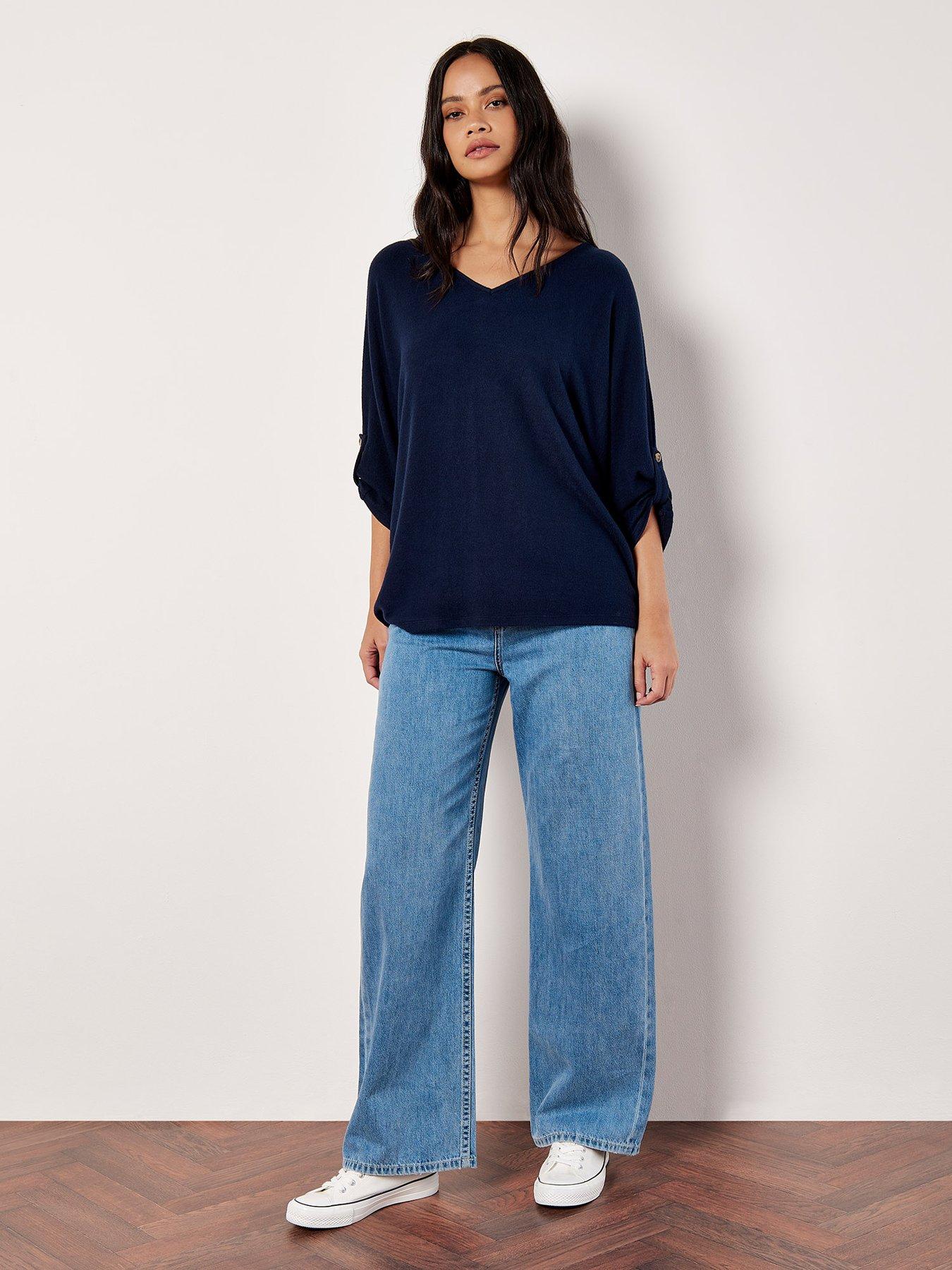 Image 3 of 4 of Apricot Womens Batwing Soft Touch V-Neck Blouse - Navy