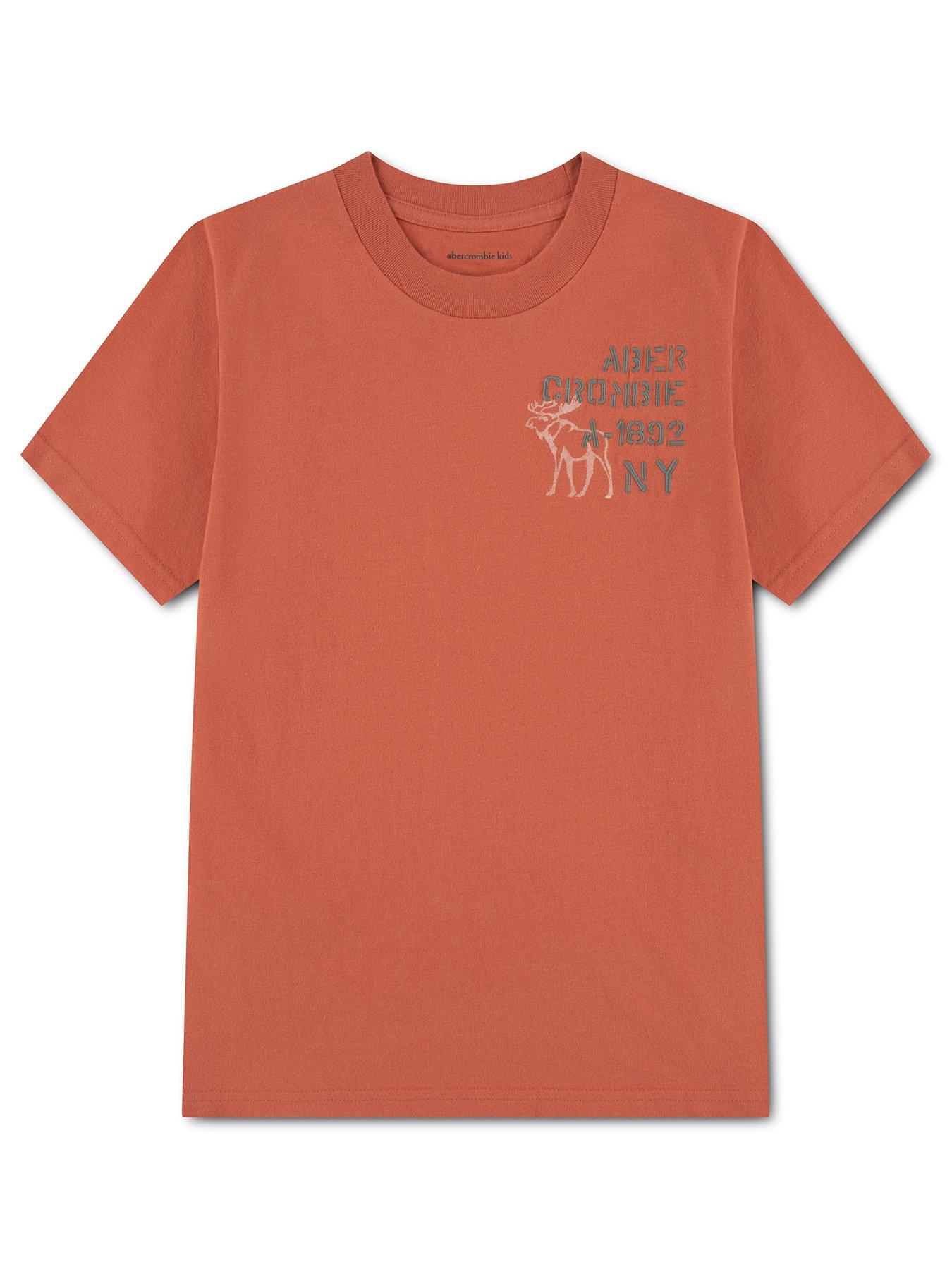 Image 1 of 3 of Abercrombie & Fitch Boys Throwback Moose Logo Short Sleeve T-Shirt - Orange