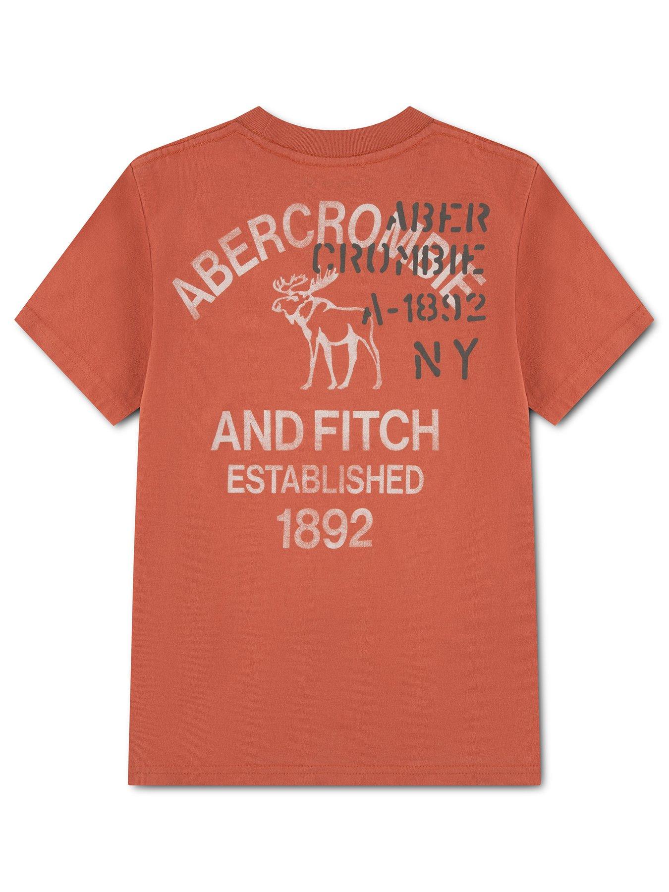 Image 2 of 3 of Abercrombie & Fitch Boys Throwback Moose Logo Short Sleeve T-Shirt - Orange