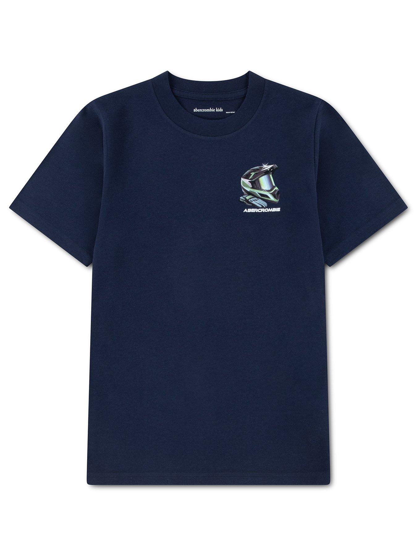 Image 1 of 3 of Abercrombie & Fitch Boys Racing Helmet Graphic Short Sleeve T-Shirt - Navy