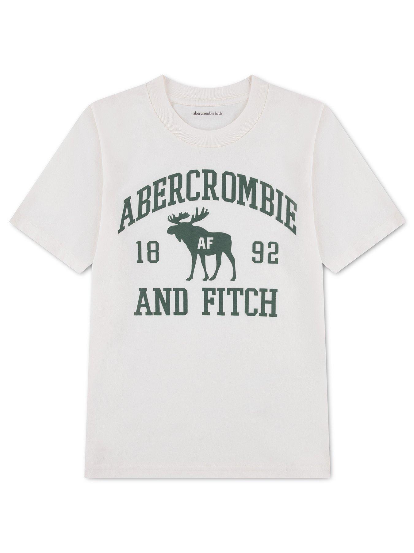 Image 1 of 3 of Abercrombie & Fitch Boys Moose Lockup Print Crew Neck T-Shirt - Cream