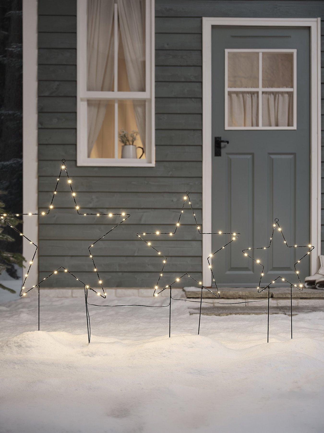 Lights4Fun Set Of 3 Black Metal Star Stake Lights