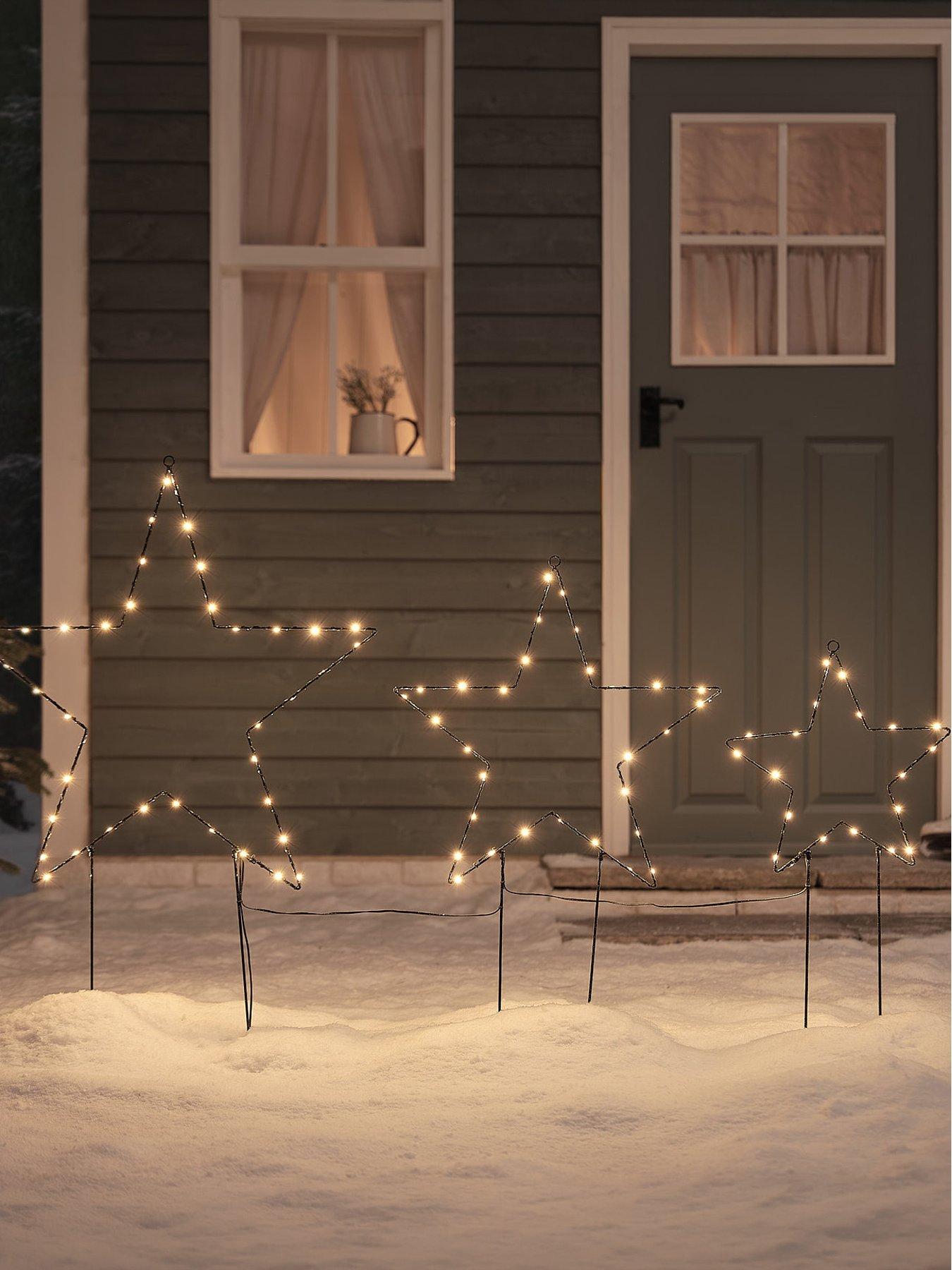 Image 2 of 3 of Lights4Fun Set Of 3 Black Metal Star Stake Lights