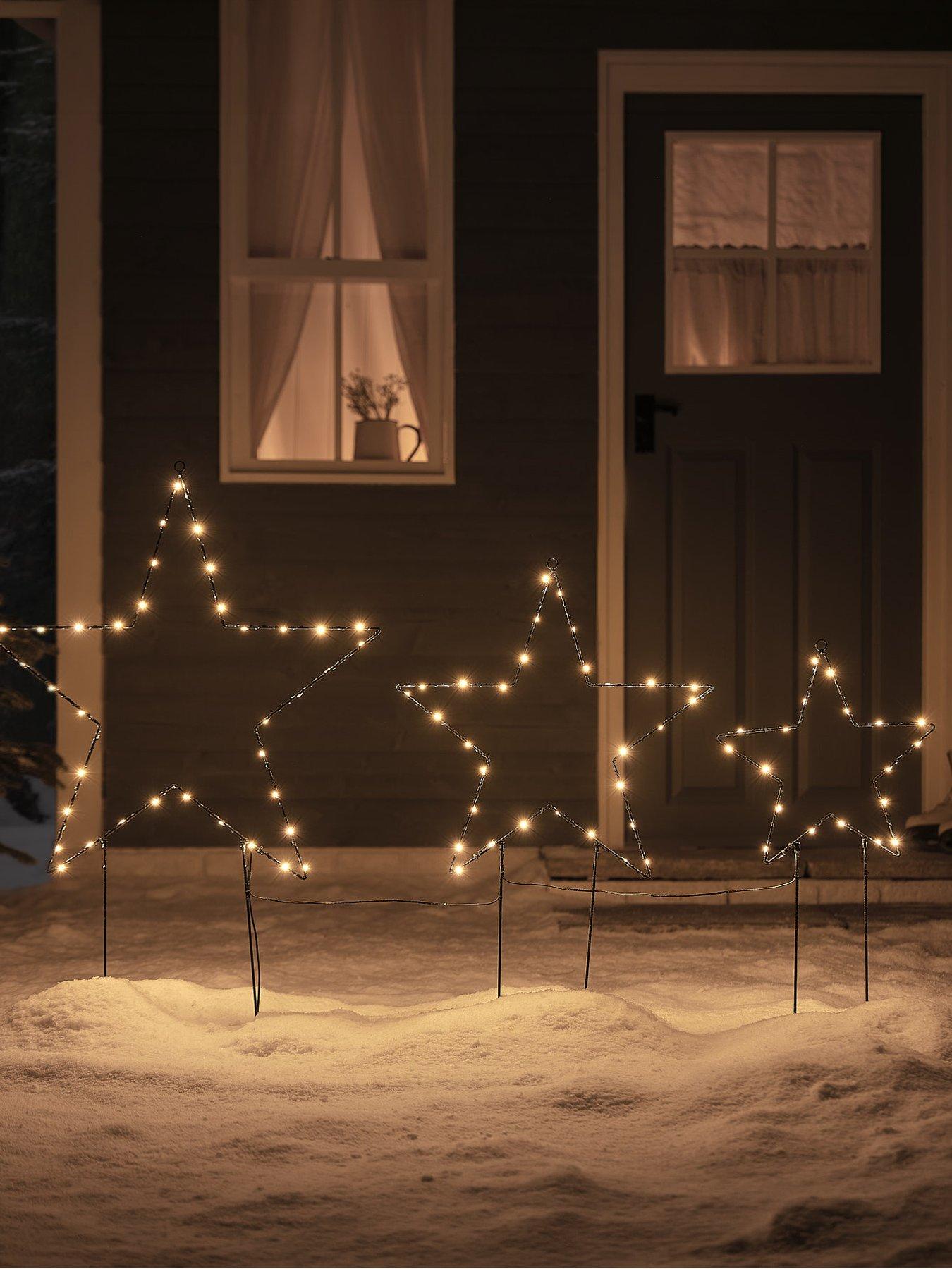 Image 3 of 3 of Lights4Fun Set Of 3 Black Metal Star Stake Lights