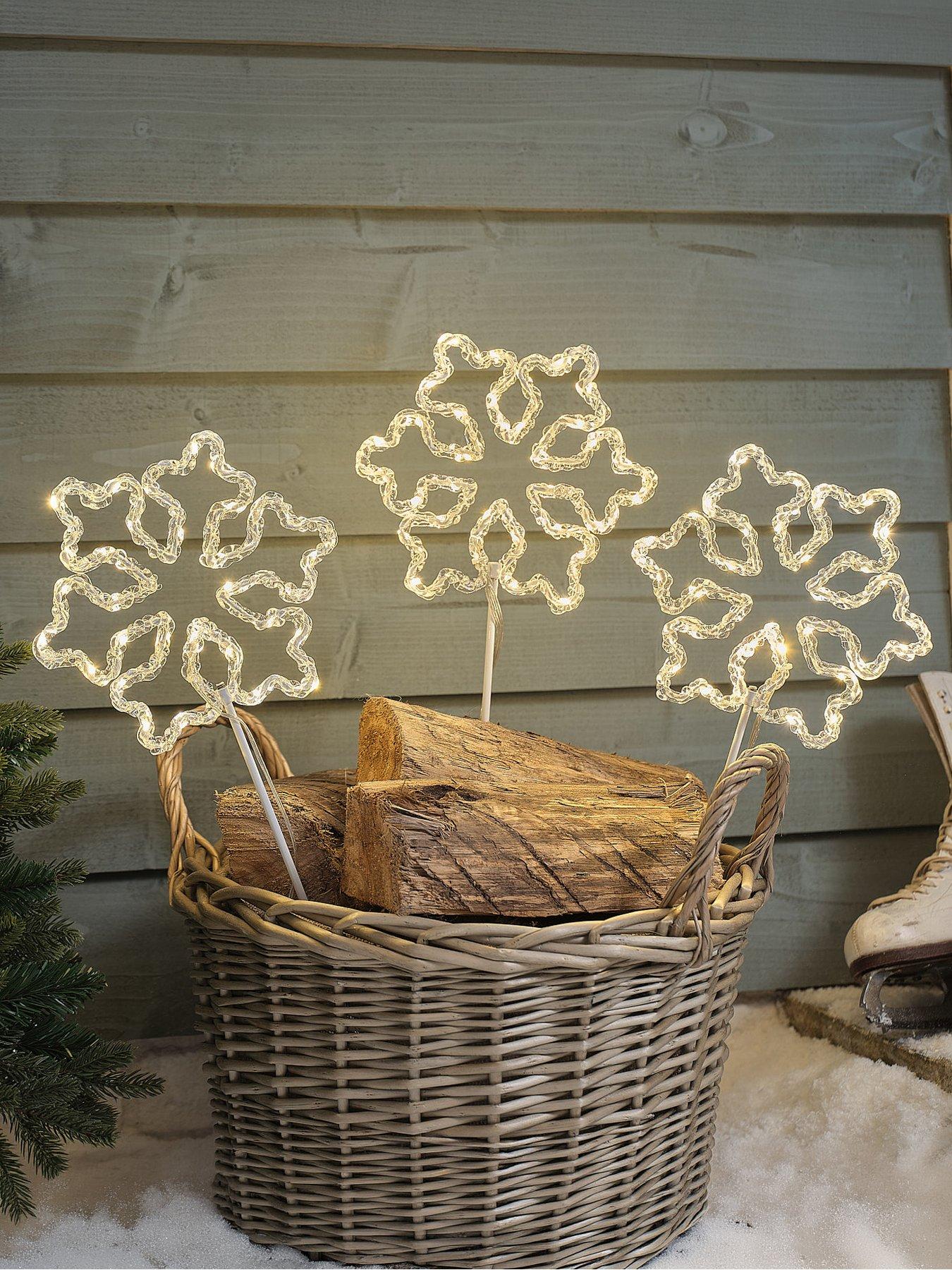 Lights4Fun Set Of 3 Acrylic Snowflake Stake Lights in White