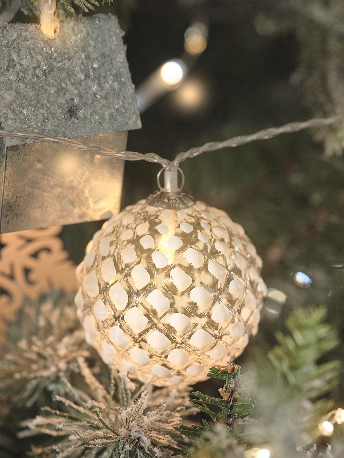 Lights4Fun Set Of 10 Led Glass Snowball String Lights in White