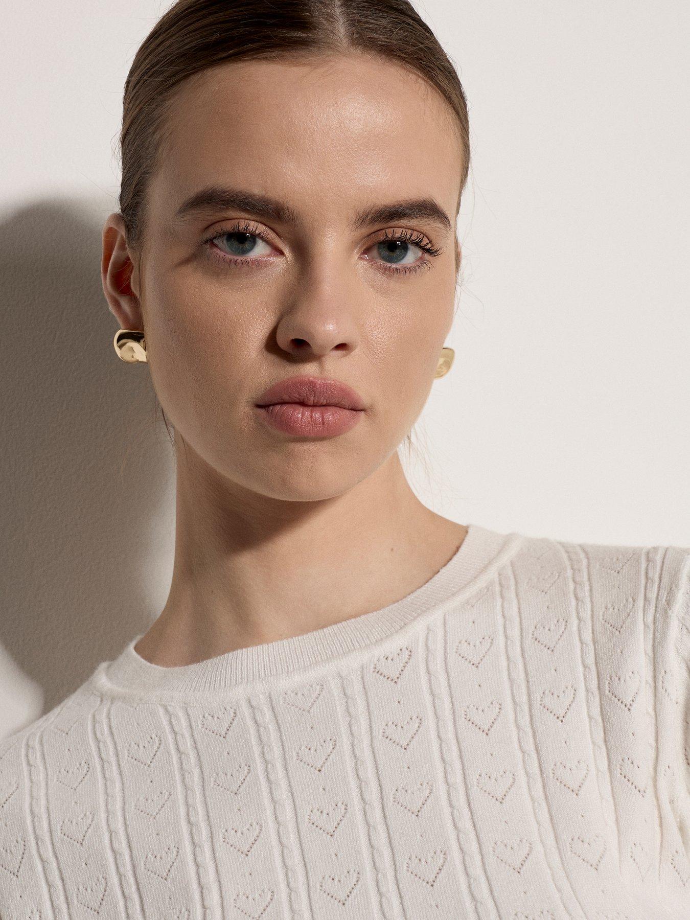 Image 4 of 4 of Apricot Womens Pointelle Heart Crew Neck Knitted Blouse - White