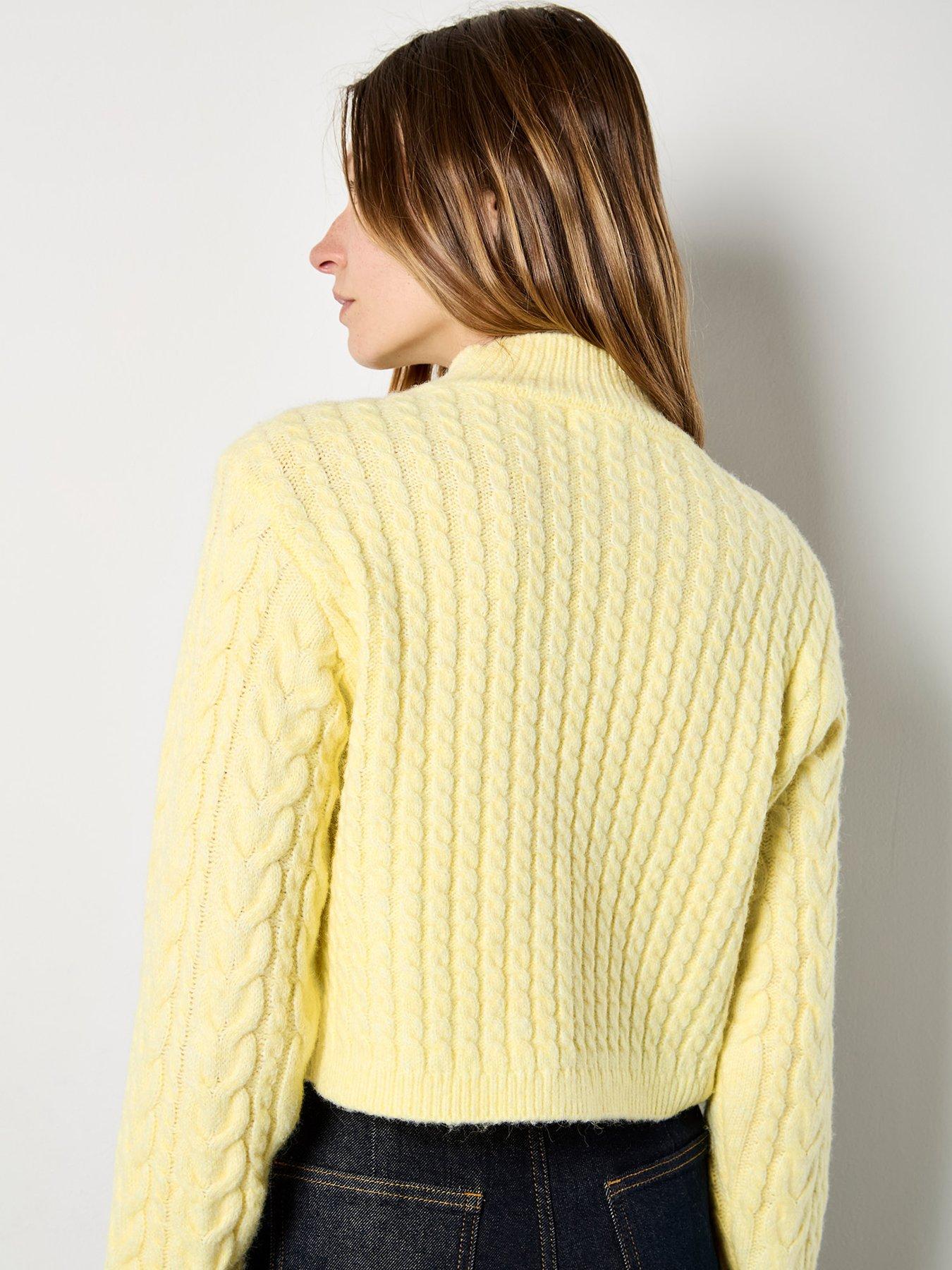 Image 2 of 4 of Apricot Apricot Womens Wrap-Over Cable Mock Neck Jumper - Yellow