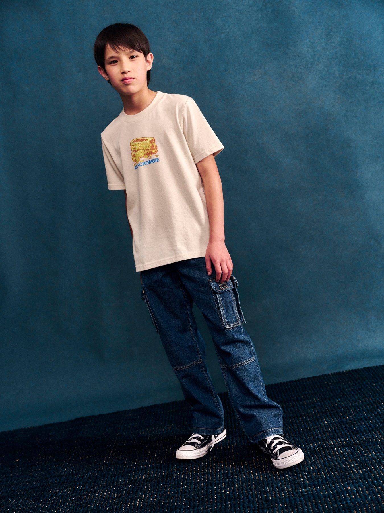 Image 5 of 5 of Abercrombie & Fitch Boys Grilled Cheese Graphic Logo T-Shirt - Beige