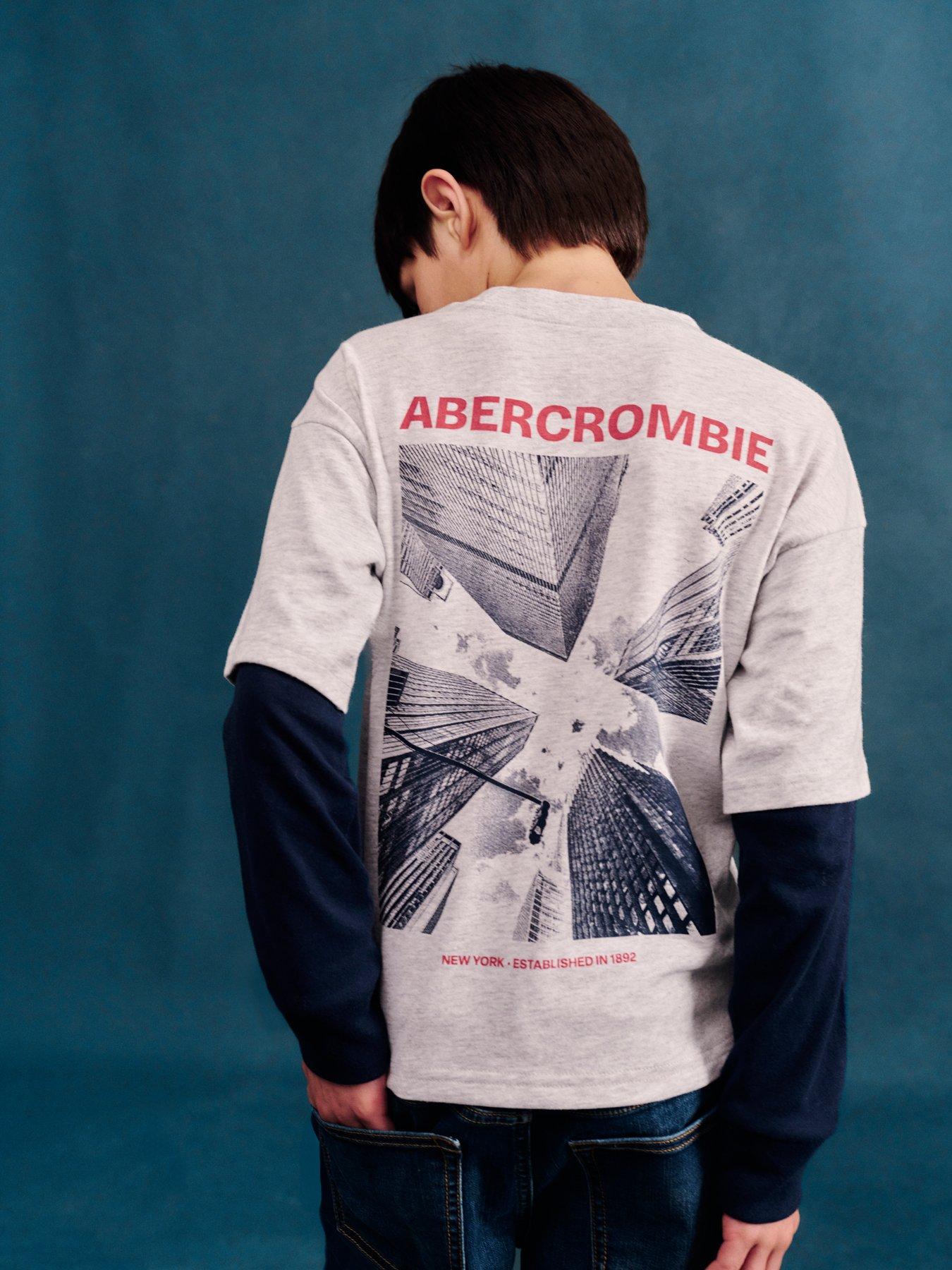 Image 1 of 4 of Abercrombie & Fitch Boys Graphic 2fer Long Sleeve T-shirt - Grey