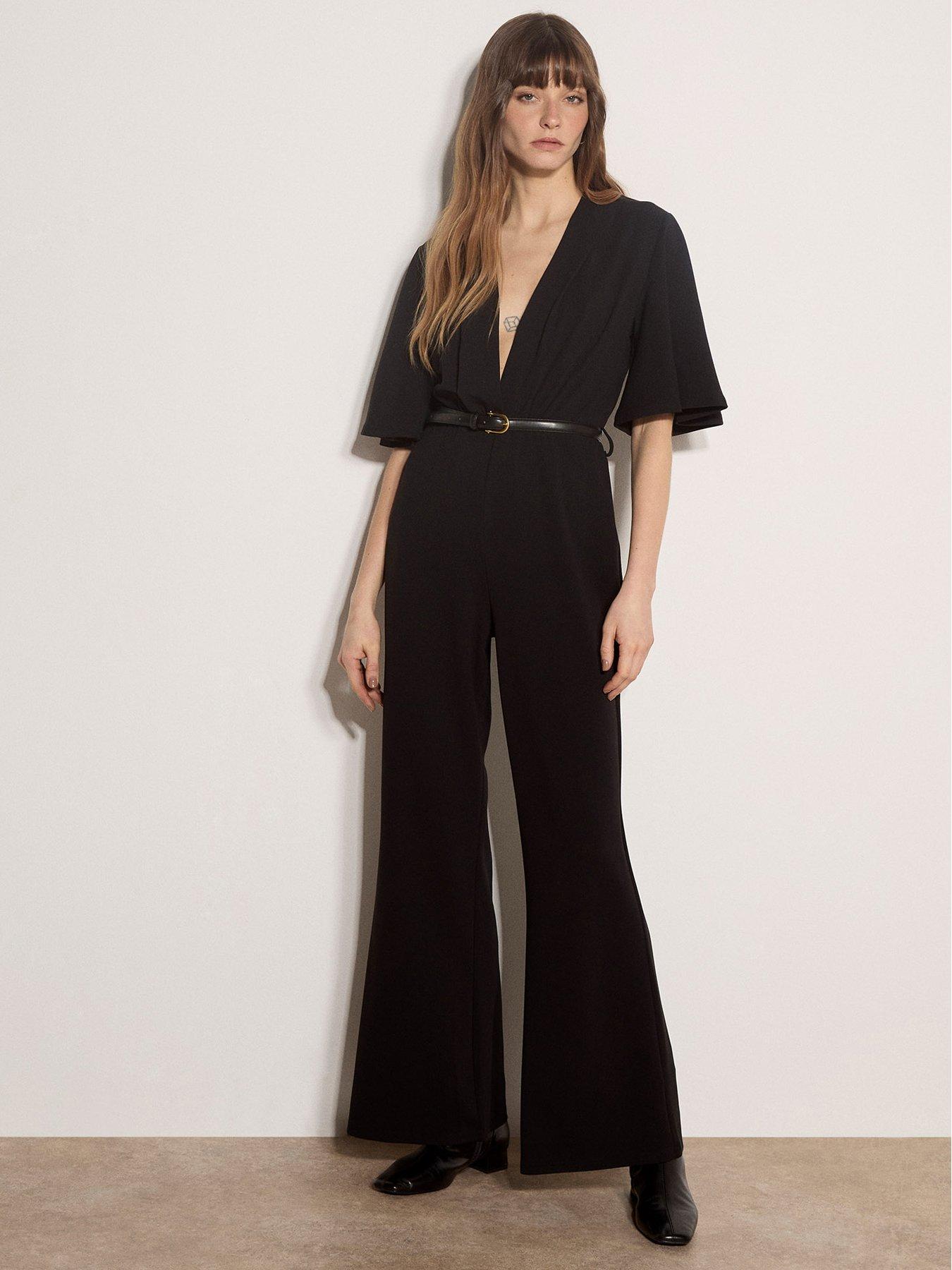 Image 1 of 4 of Apricot Apricot Womens Angel Sleeve Jersey Crepe Jumpsuit - Black