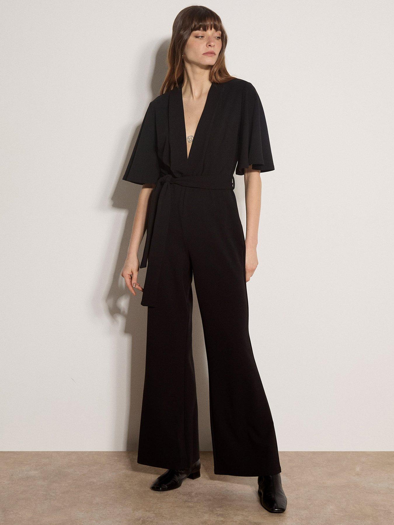 Image 3 of 4 of Apricot Apricot Womens Angel Sleeve Jersey Crepe Jumpsuit - Black