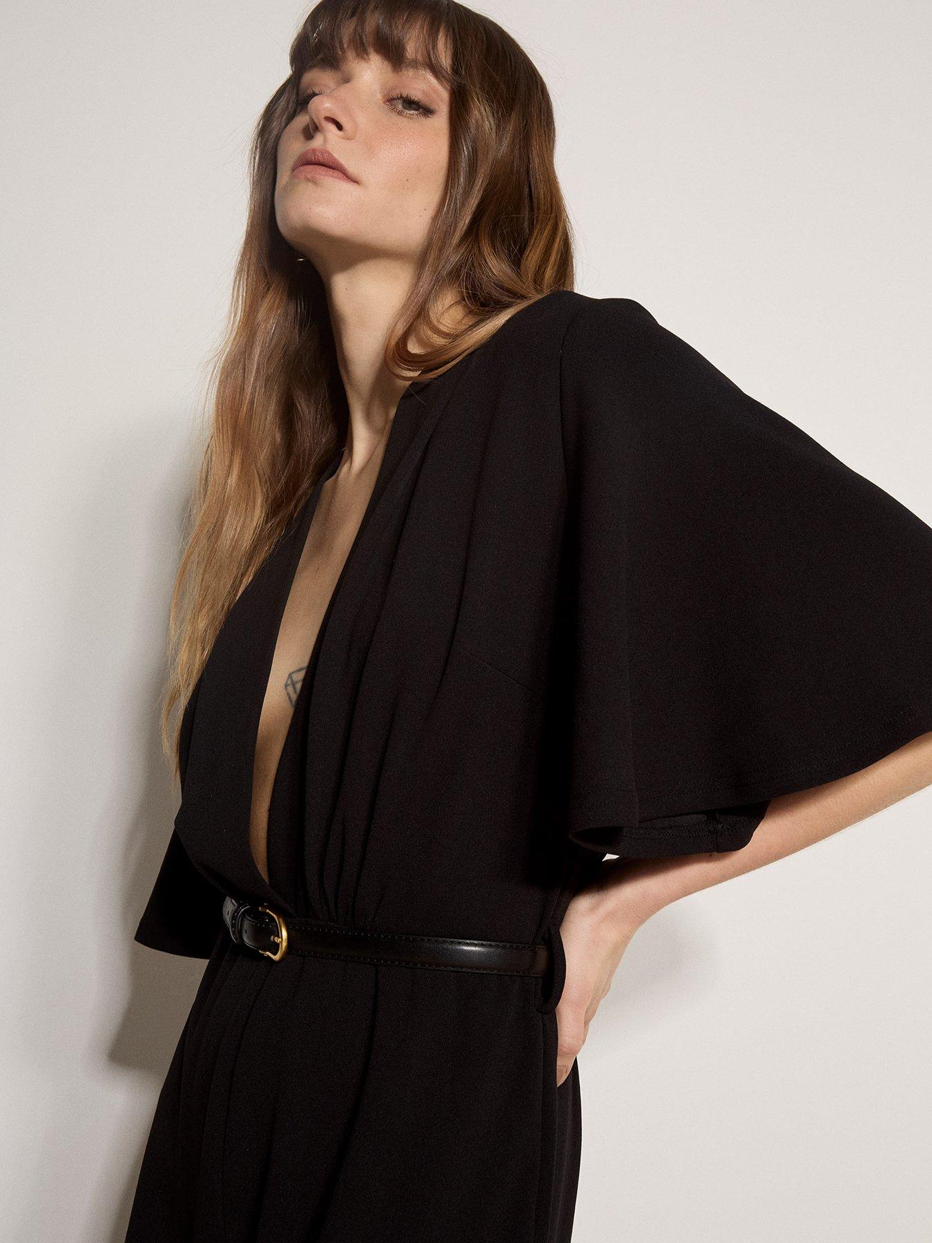 Image 4 of 4 of Apricot Apricot Womens Angel Sleeve Jersey Crepe Jumpsuit - Black