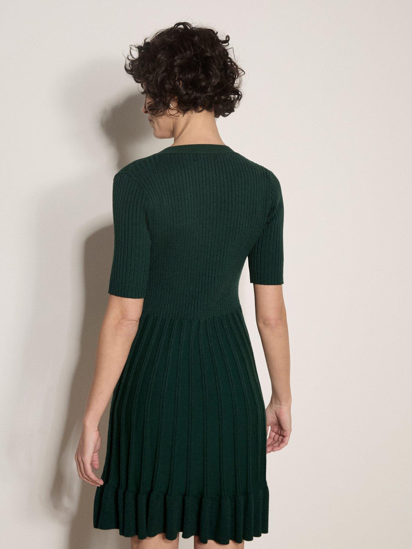 Image 2 of 4 of Apricot Womens Ribbed Fit And Flare Button Through Dress - Green
