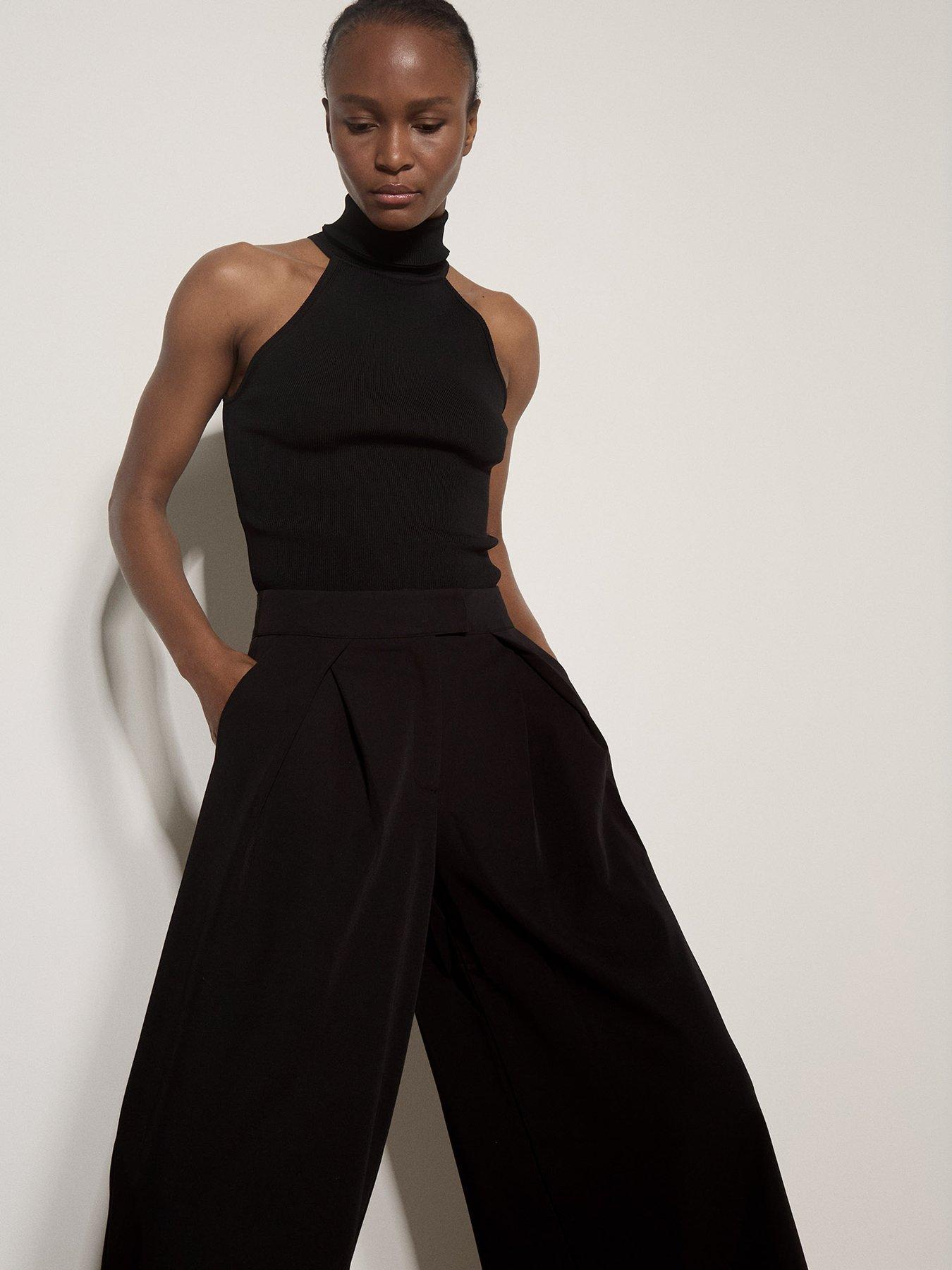 Image 4 of 4 of Apricot Apricot Womens Wide Leg Pleat High Waist Tailor Trousers - Black