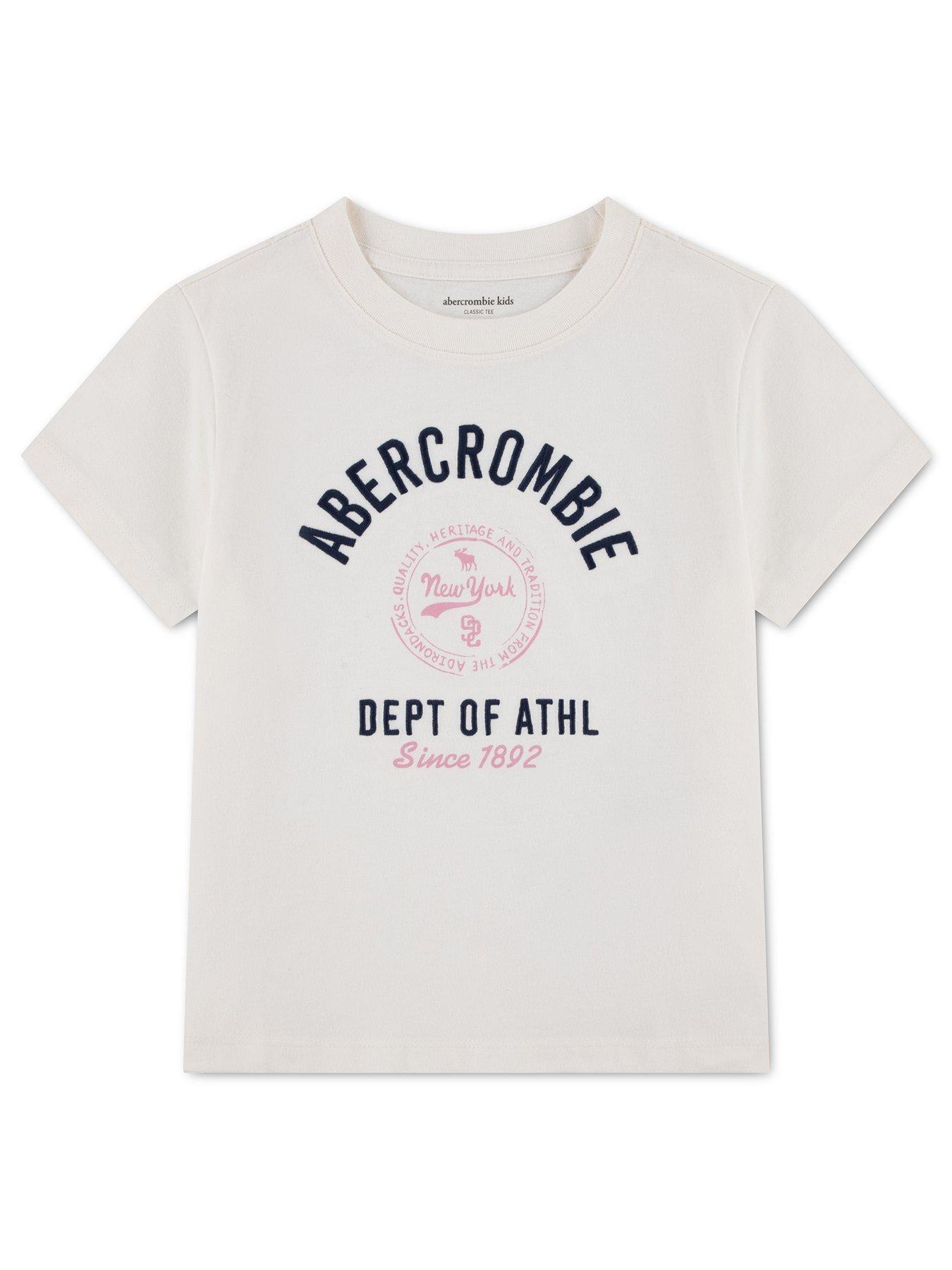 Image 1 of 3 of Abercrombie & Fitch Girls Y2k Core Classic Varsity Logo Short Sleeve T-Shirt - Cream