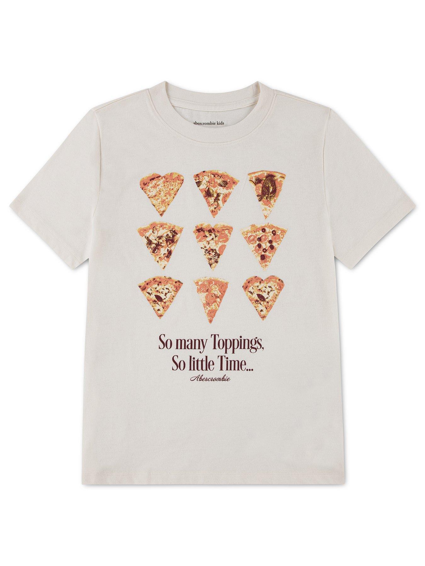 Image 1 of 3 of Abercrombie & Fitch Girls' Oversized Pizza Graphic Short Sleeve T-Shirt - Cream