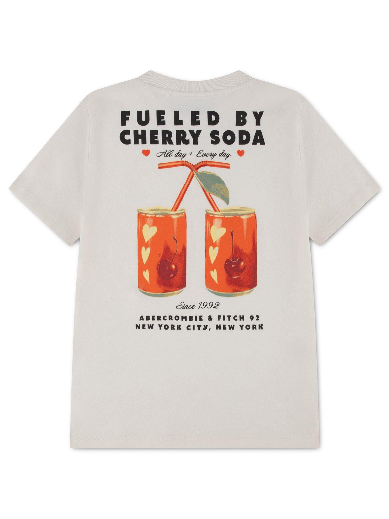 Image 2 of 3 of Abercrombie & Fitch Girls Oversized Cherry Soda Print T-Shirt - Cream