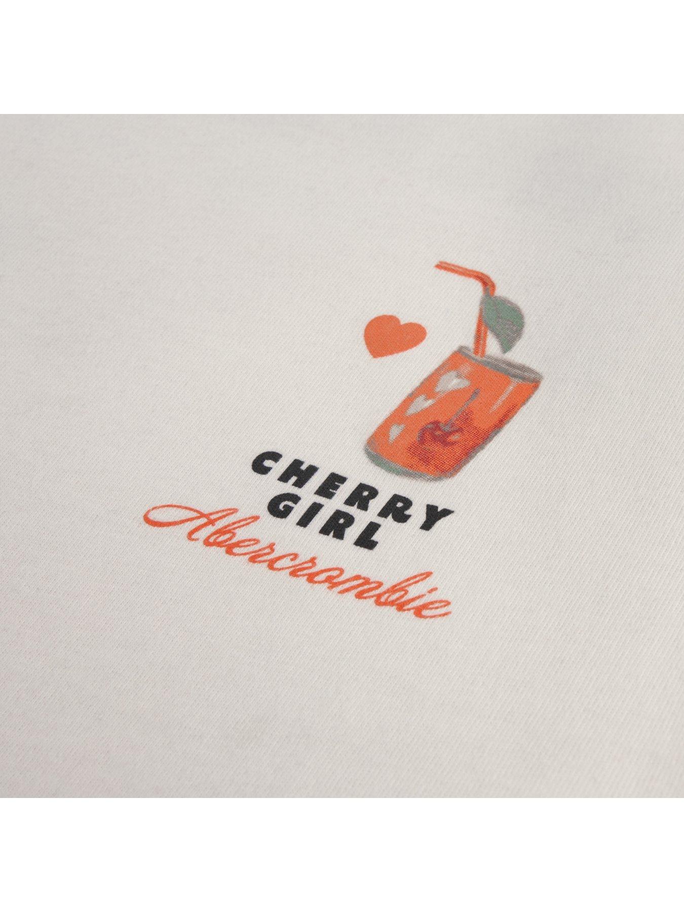 Image 3 of 3 of Abercrombie & Fitch Girls Oversized Cherry Soda Print T-Shirt - Cream