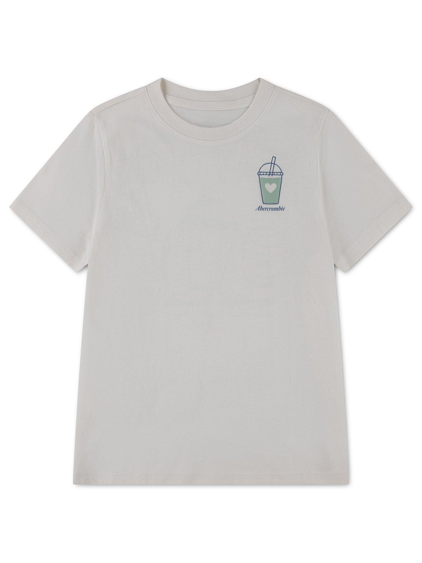 Image 1 of 4 of Abercrombie & Fitch Girls Oversized Matcha Graphic Short Sleeve T-Shirt - Cream