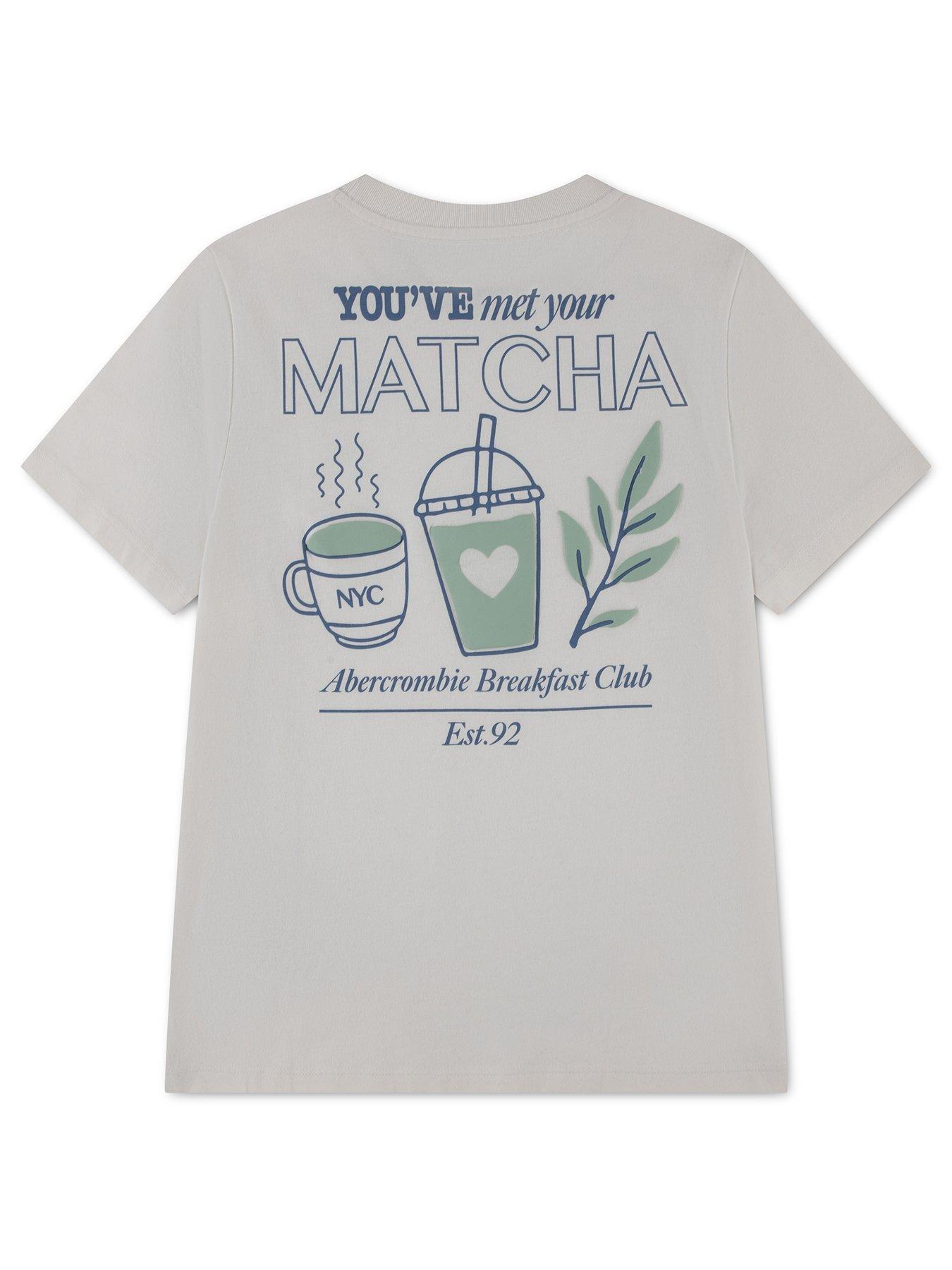 Image 2 of 4 of Abercrombie & Fitch Girls Oversized Matcha Graphic Short Sleeve T-Shirt - Cream