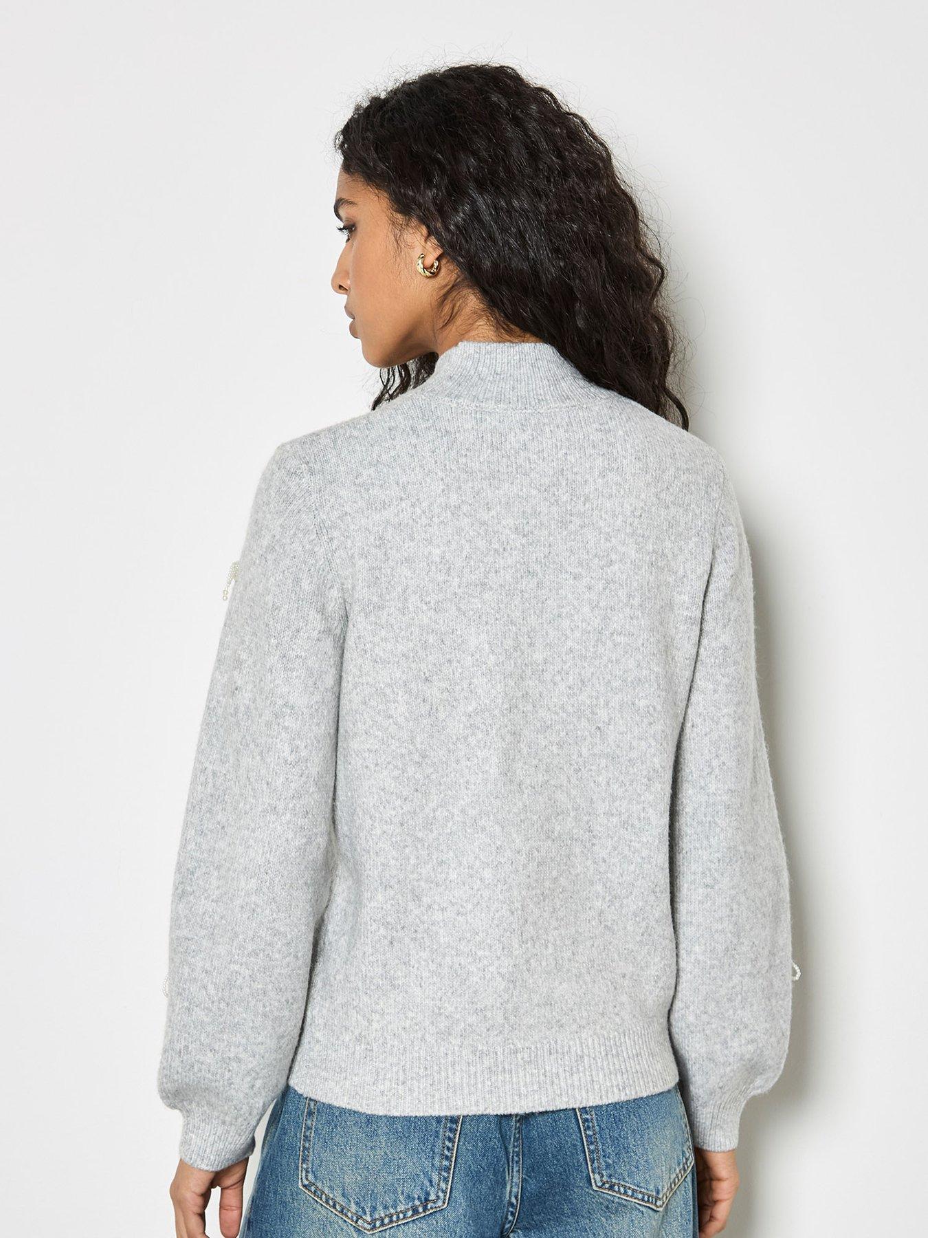 Image 2 of 4 of Apricot Womens Pearl Bow Mock Neck Jumper - Grey