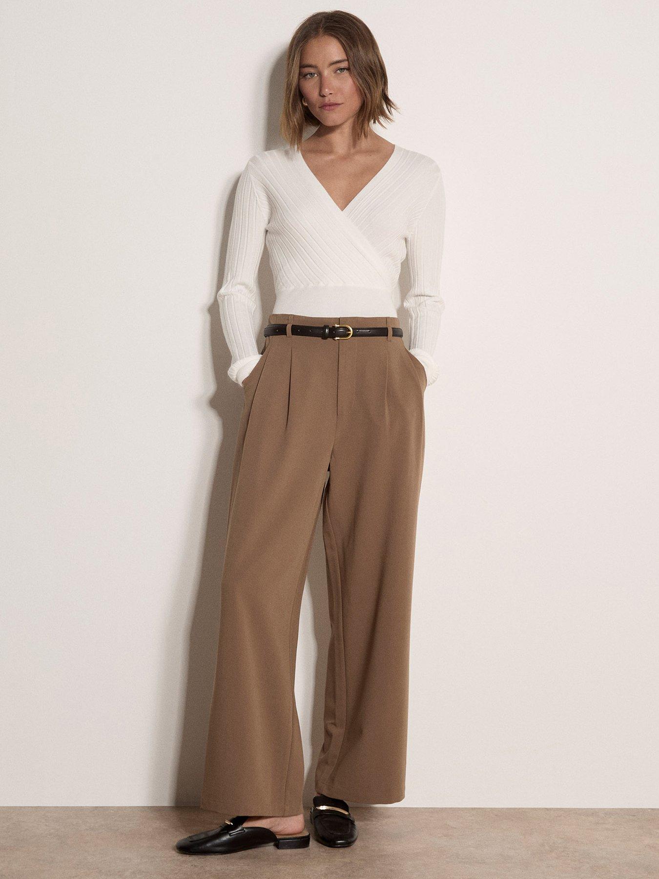 Image 3 of 4 of Apricot Apricot Womens Wrap Ribbed Tie Waist Blouse - Cream
