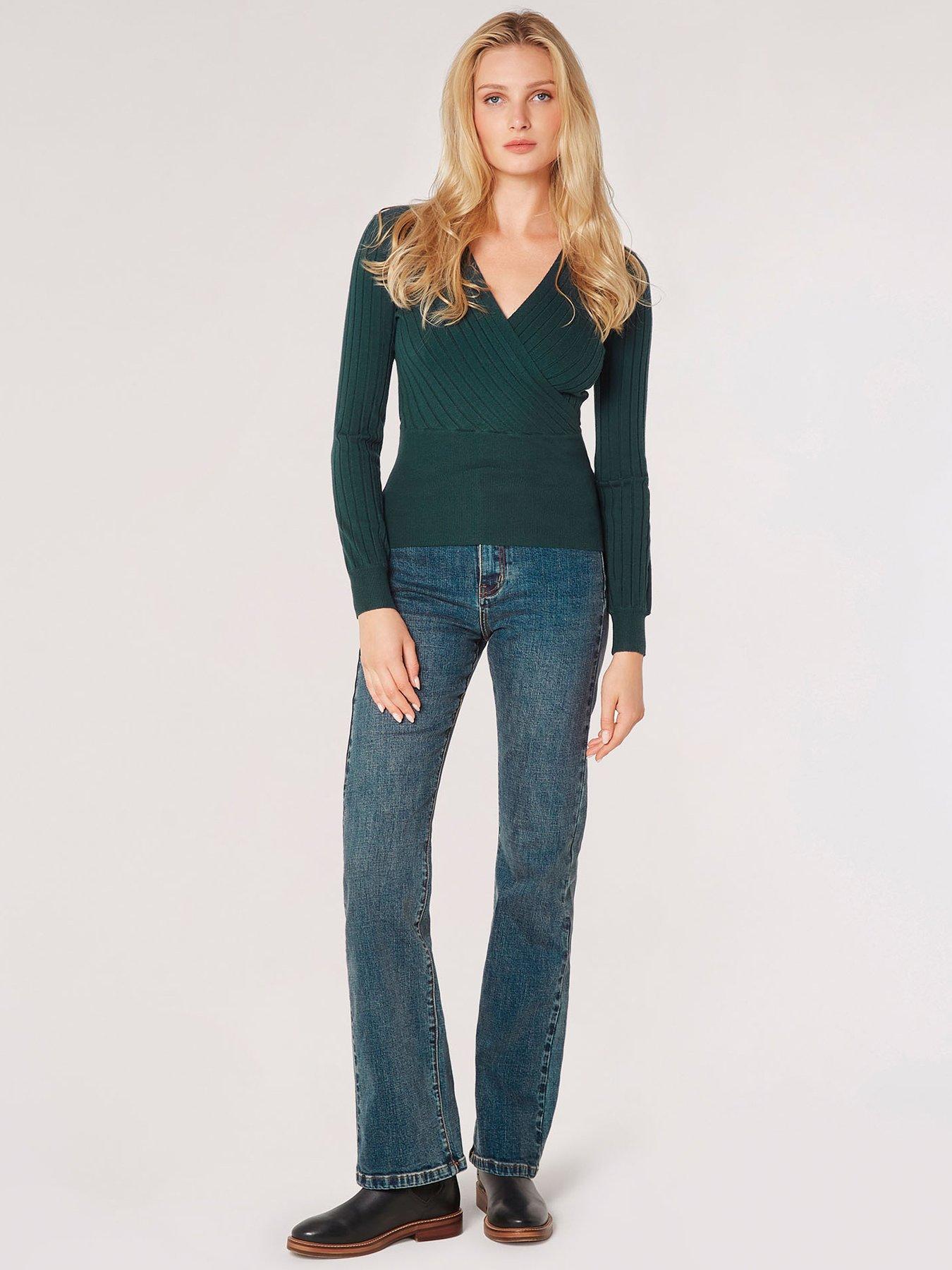 Image 3 of 4 of Apricot Apricot Wrap Ribbed Knitted Top