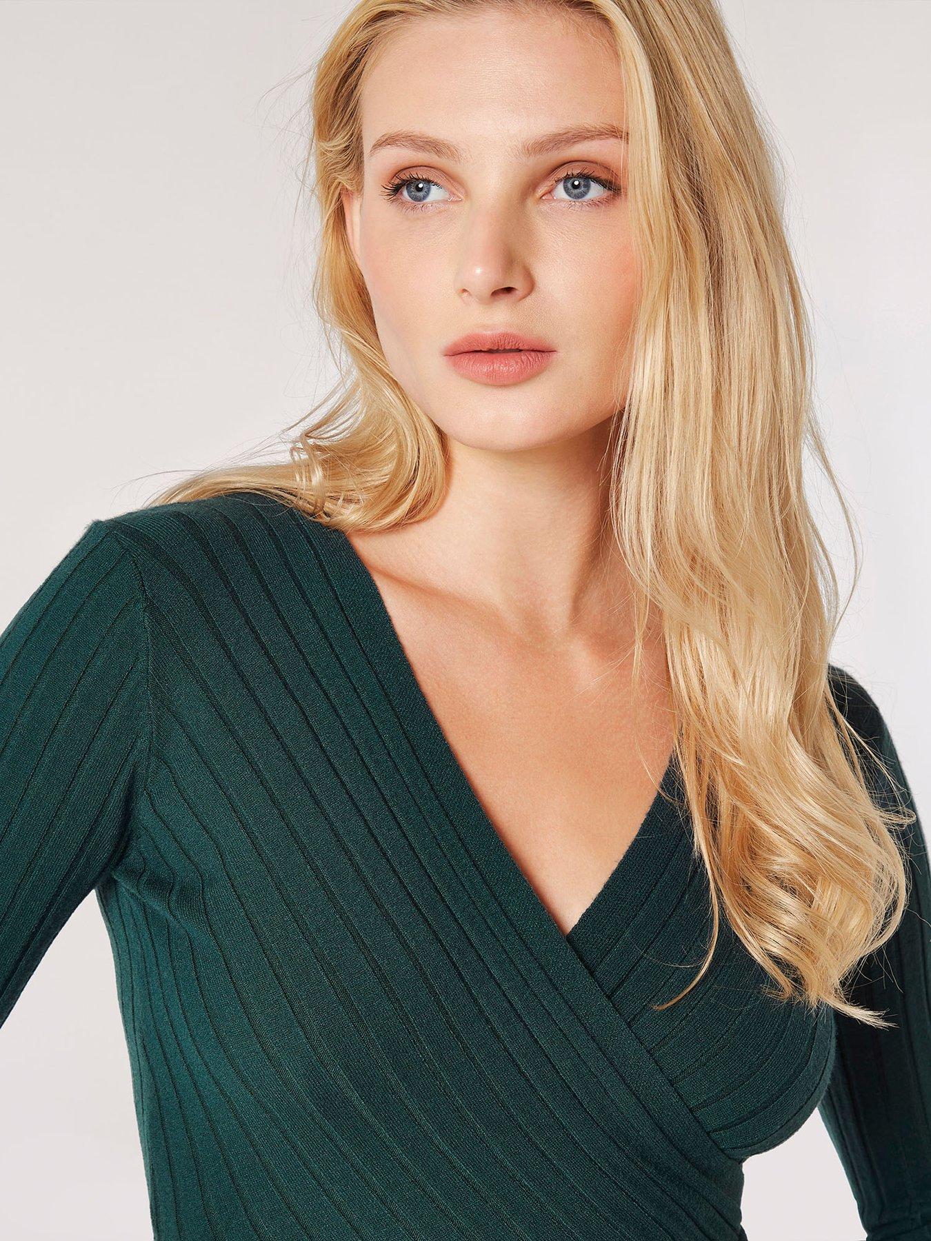Image 4 of 4 of Apricot Apricot Wrap Ribbed Knitted Top