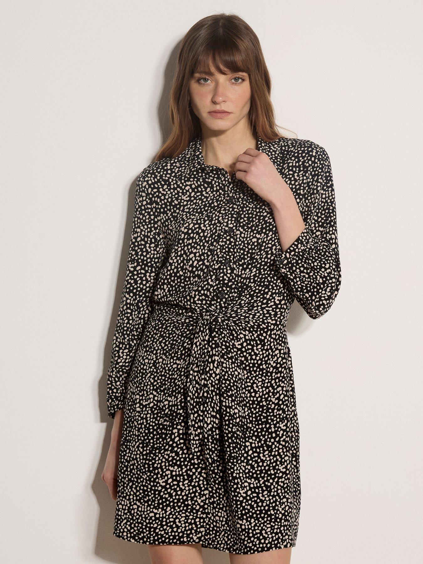 Image 1 of 4 of Apricot Apricot Mono Texture Spot Tie Front Drs