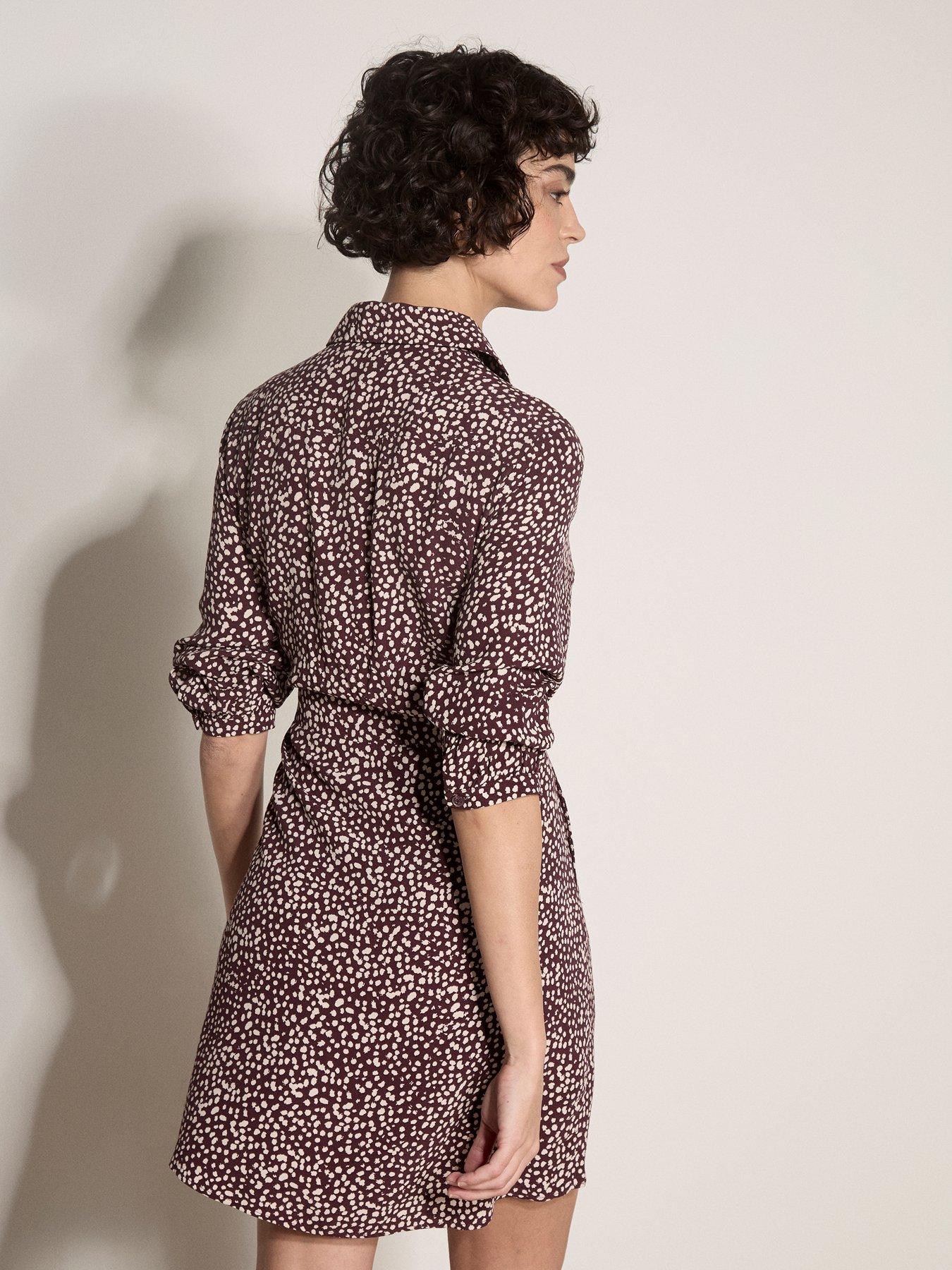 Image 2 of 5 of Apricot Womens Textured Spot Tie-Front Shirt Dress - Red