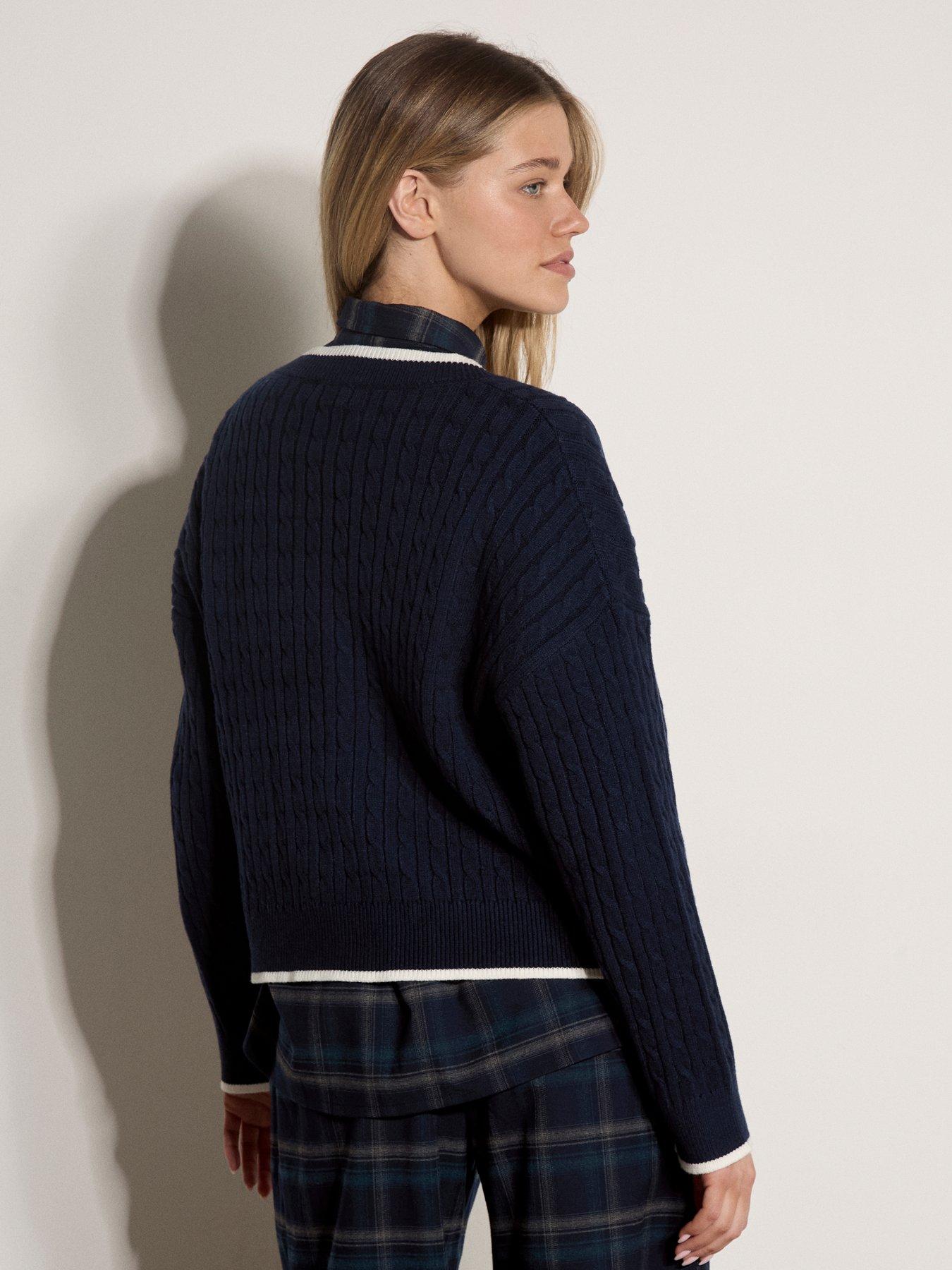Image 2 of 4 of Apricot Apricot V Neck Tipped O/s Cable Jumper