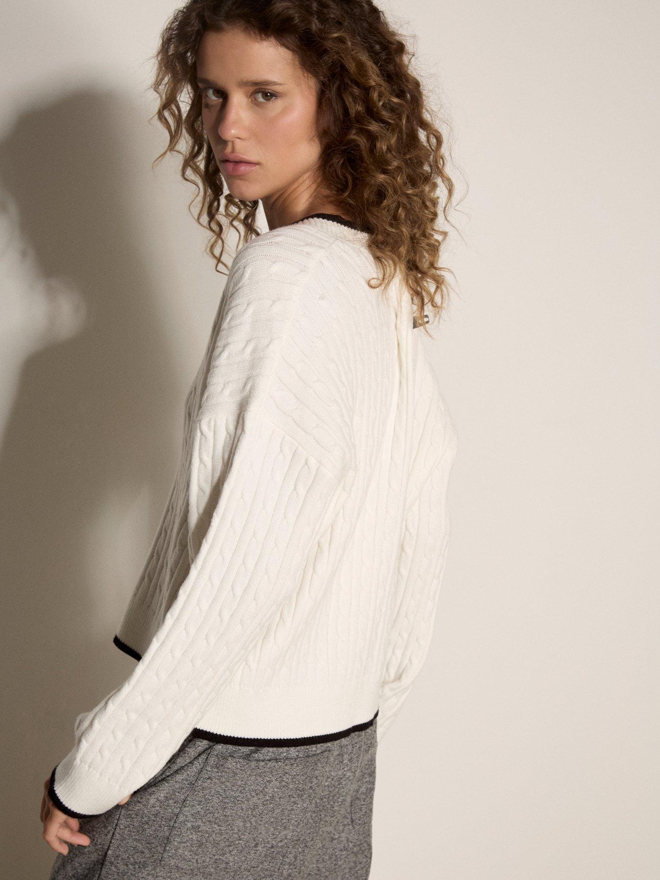 Image 2 of 4 of Apricot Womens V-Neck Tipped Cable Knit Jumper - White