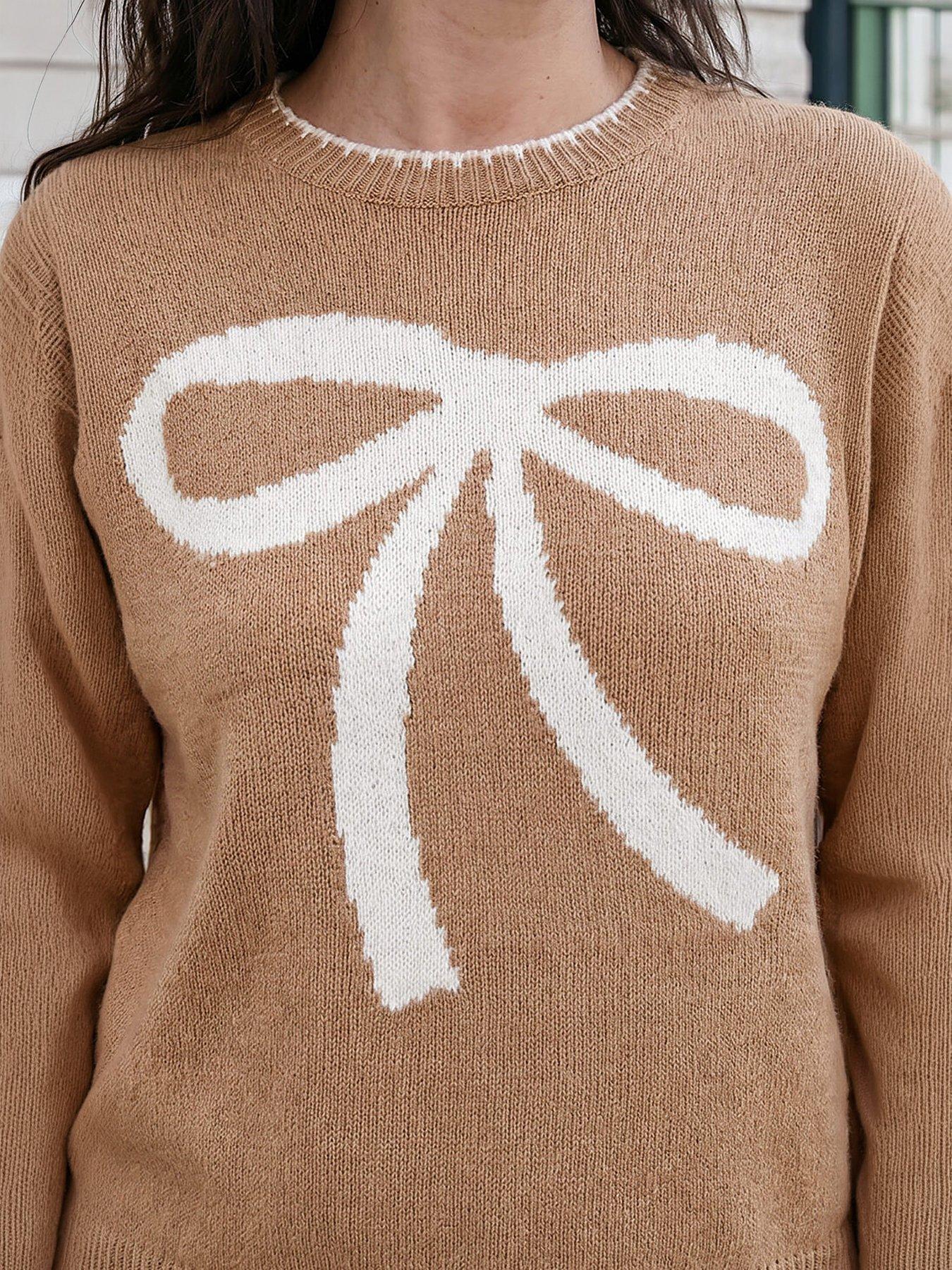 Image 2 of 4 of Roman Contrast Stitch Bow Knit Jumper