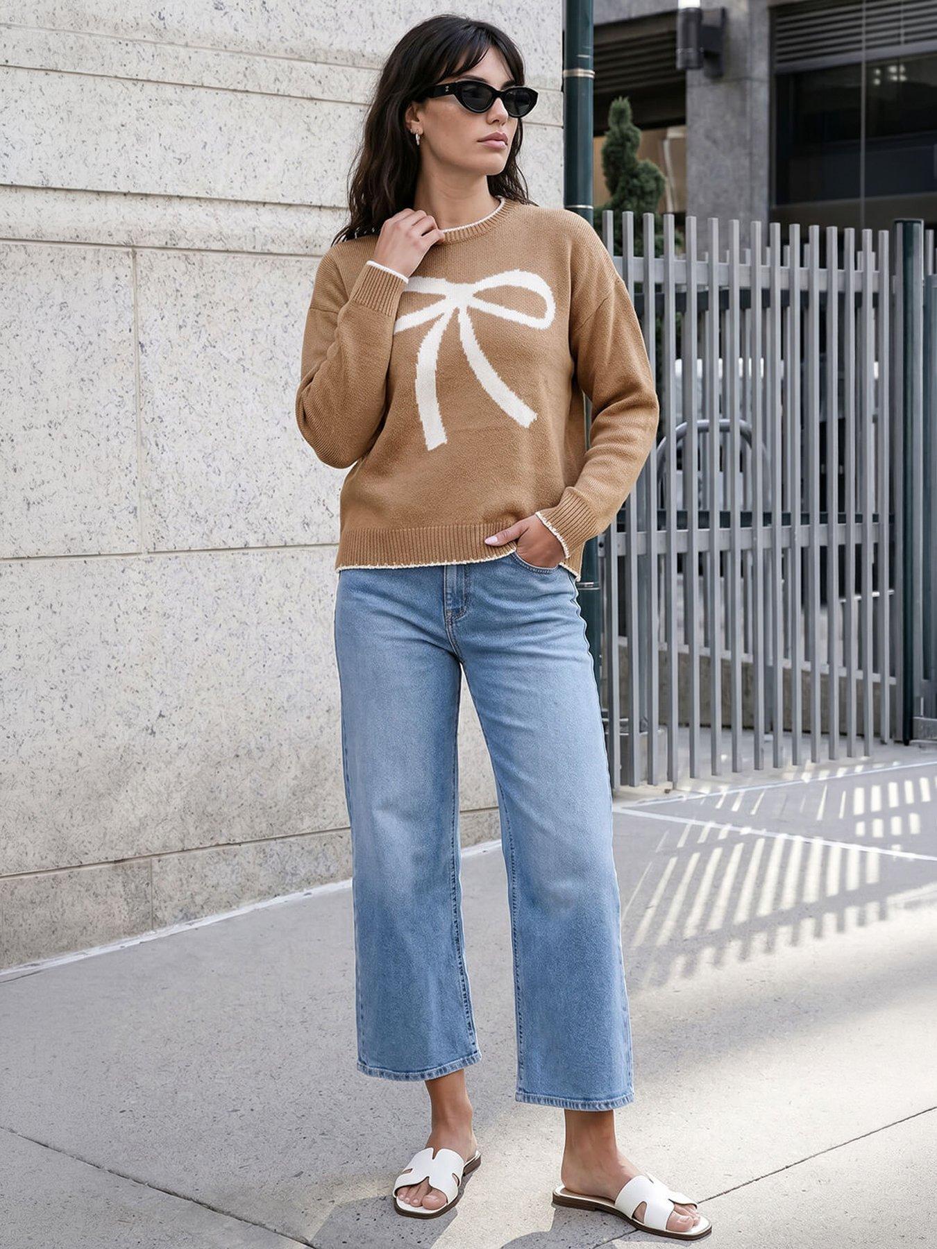 Image 4 of 4 of Roman Contrast Stitch Bow Knit Jumper