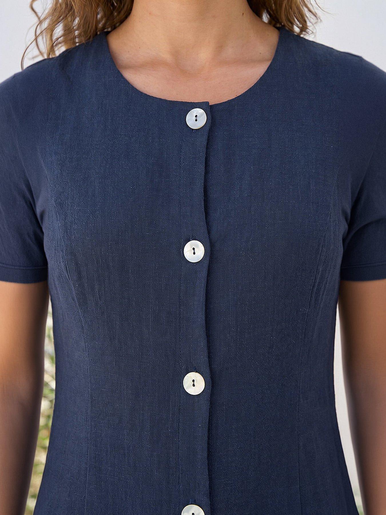 Image 2 of 4 of Roman Petite Linen Panel Button Dress