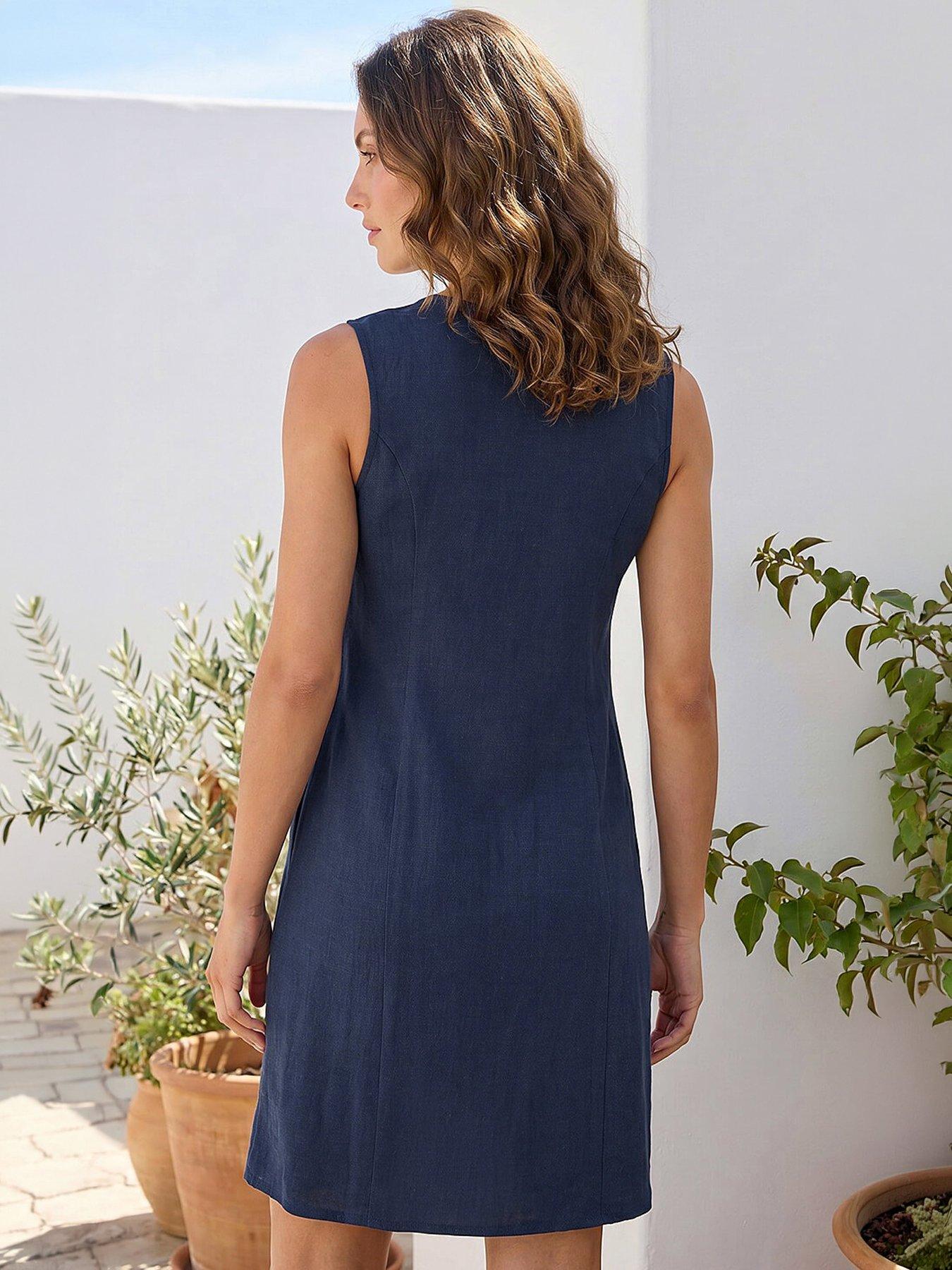 Image 3 of 4 of Roman Petite Linen Panel Button Dress