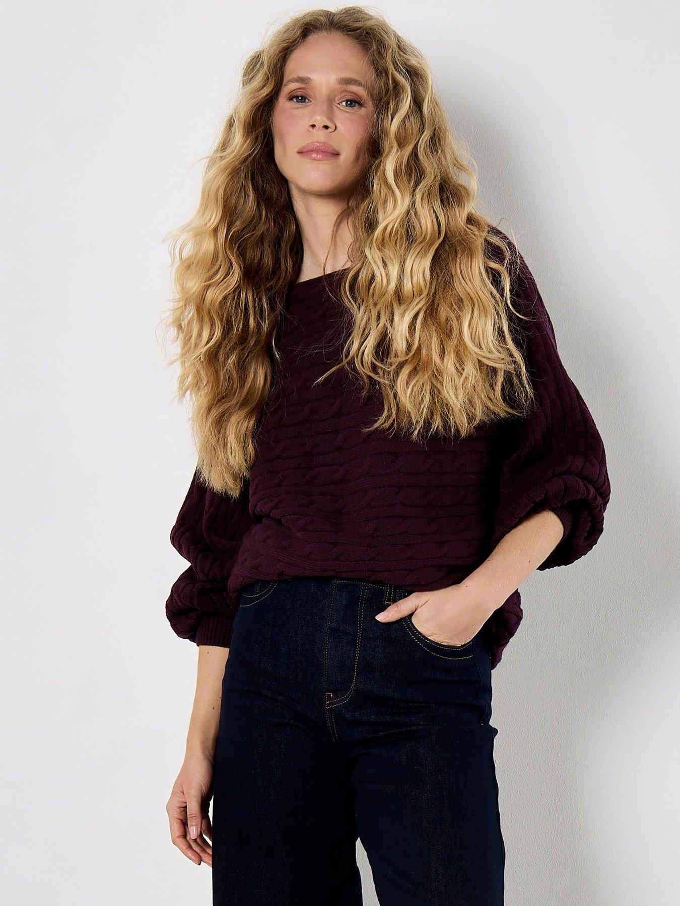 Image 1 of 5 of Apricot Aran Stripe Batwing Knit Jumper - Red