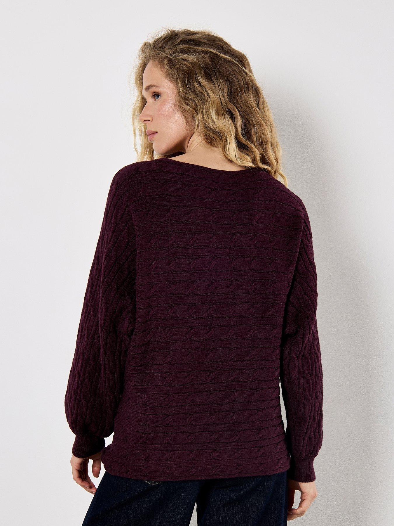 Image 2 of 5 of Apricot Aran Stripe Batwing Knit Jumper - Red